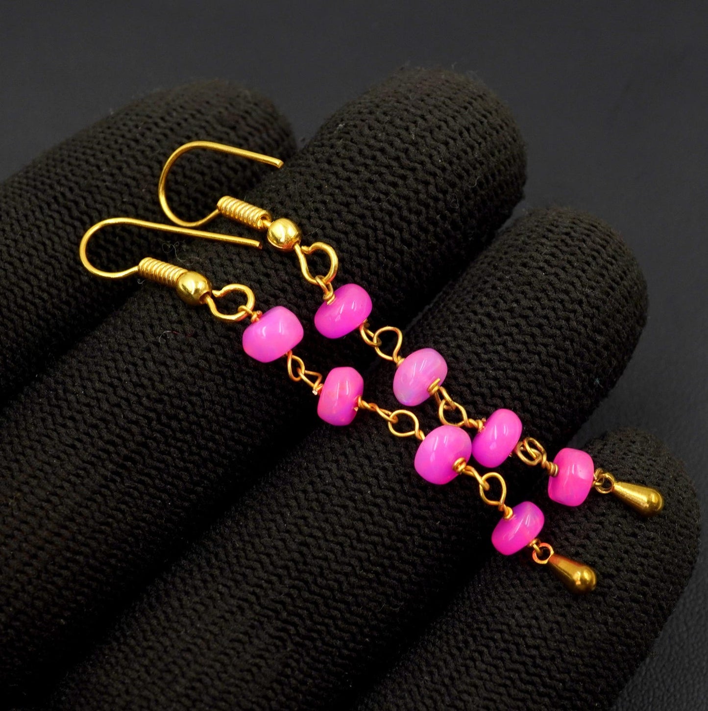 Pink Ethiopian Opal Earrings, 925 Silver & 14k Gold