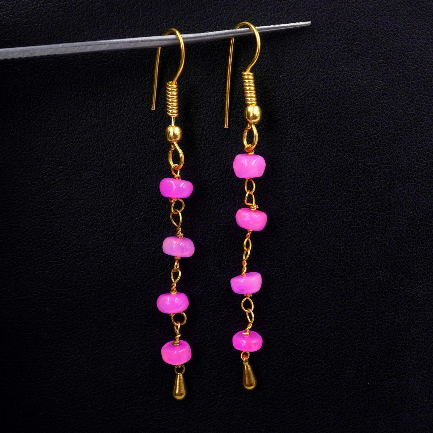 Pink Ethiopian Opal Earrings, 925 Silver & 14k Gold