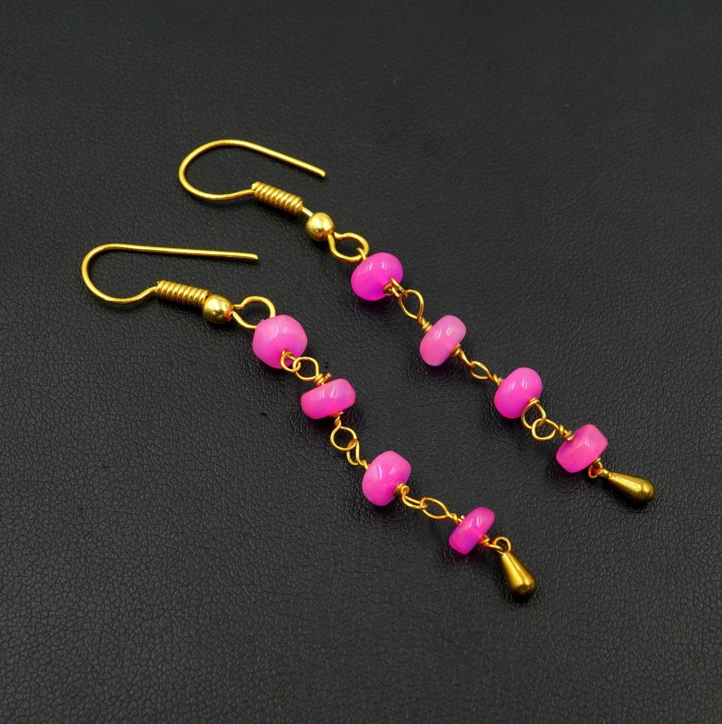 Pink Ethiopian Opal Earrings, 925 Silver & 14k Gold