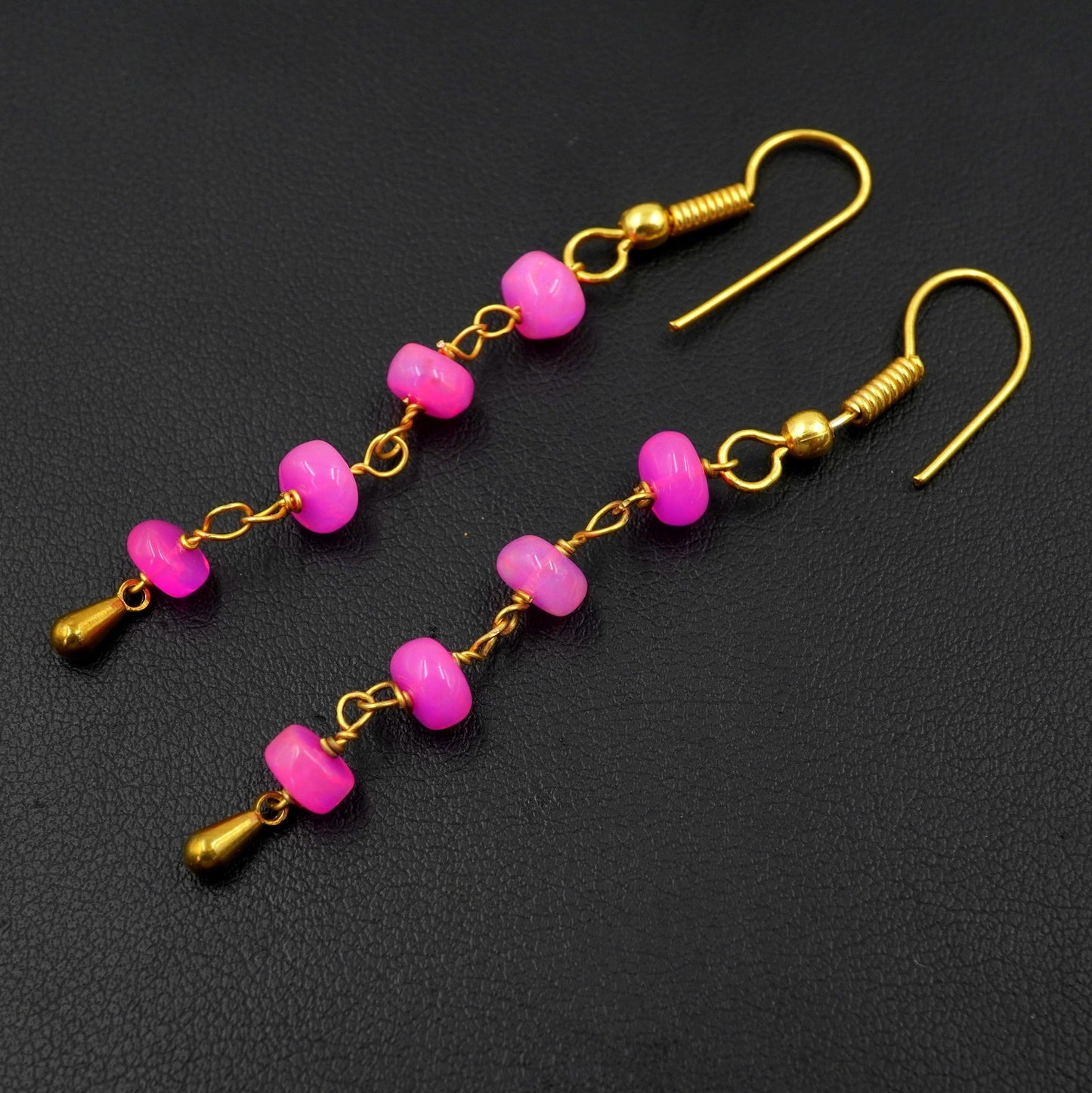 Pink Ethiopian Opal Earrings, 925 Silver & 14k Gold