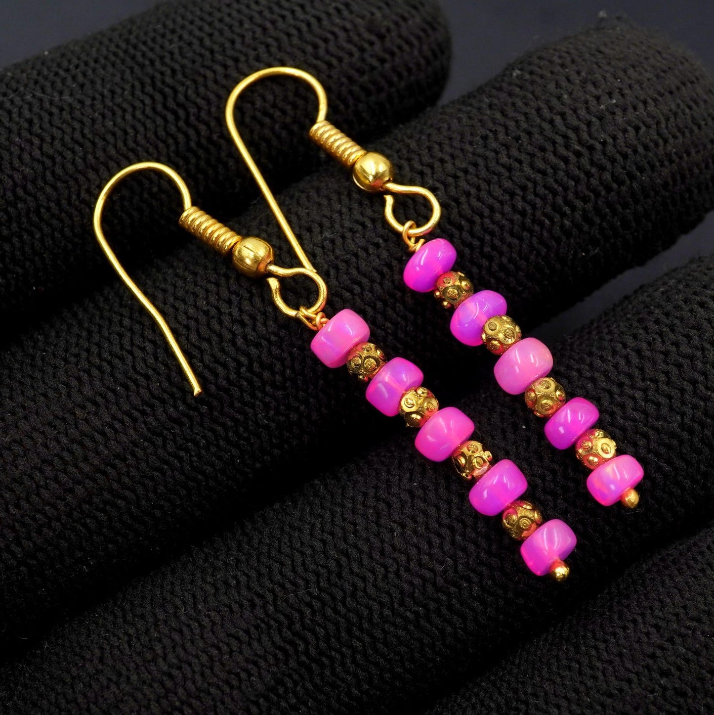 Pink Opal Earrings, 925 Silver & 14k Gold, Ethiopian Gemstone