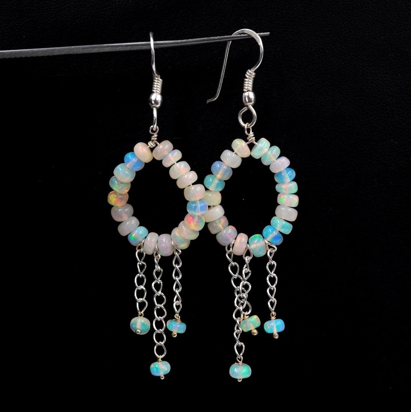 Natural Ethiopian Opal Beads Earrings Silver & Gold Earrings Gift For Her