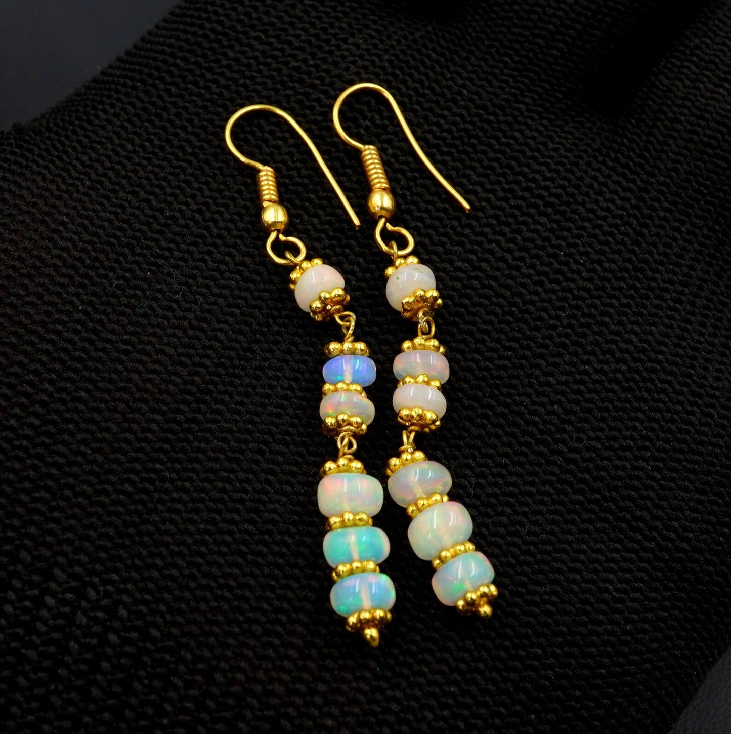 Ethiopian Opal Bead Earrings, 925 Silver & 14k Gold
