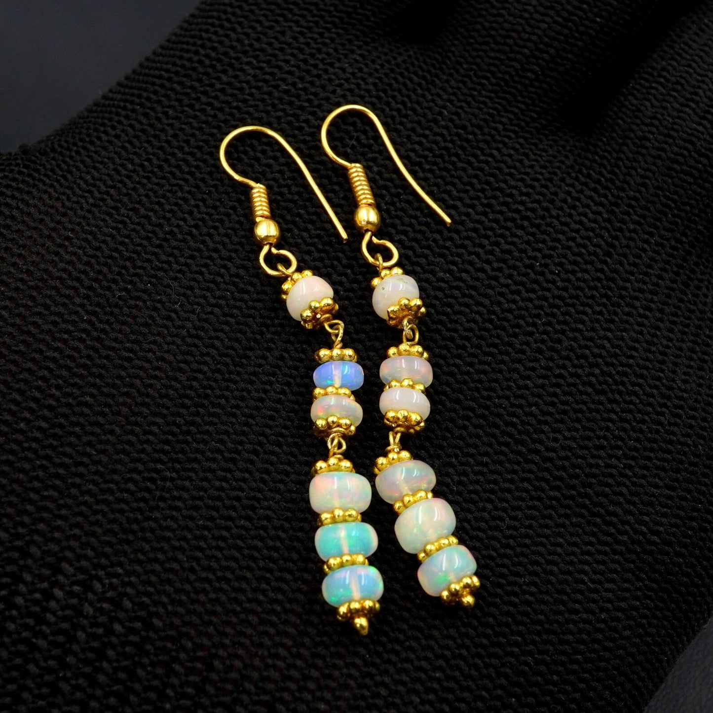 Ethiopian Opal Bead Earrings, 925 Silver & 14k Gold