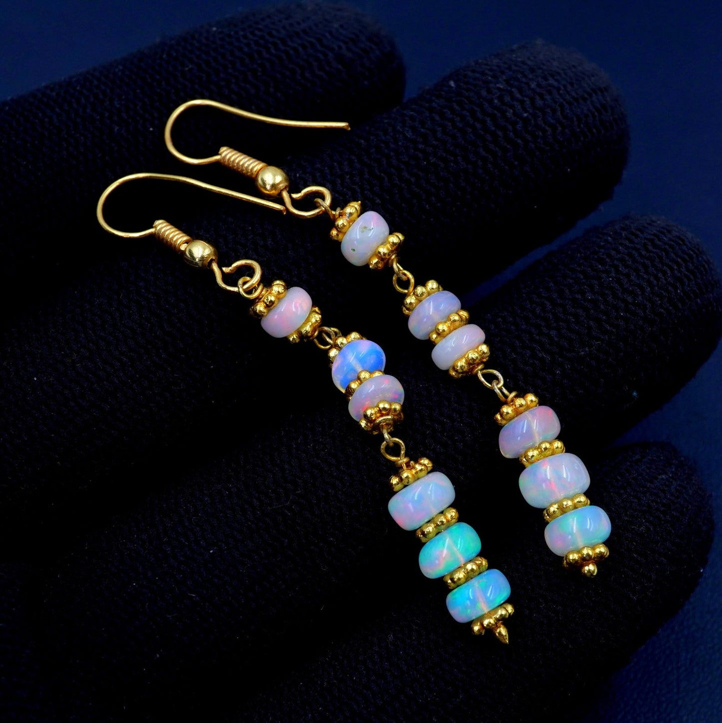 Ethiopian Opal Bead Earrings, 925 Silver & 14k Gold