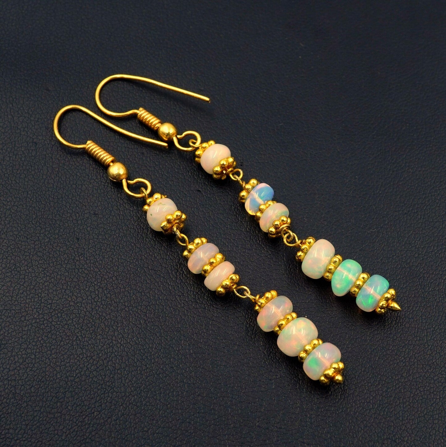 Ethiopian Opal Bead Earrings, 925 Silver & 14k Gold