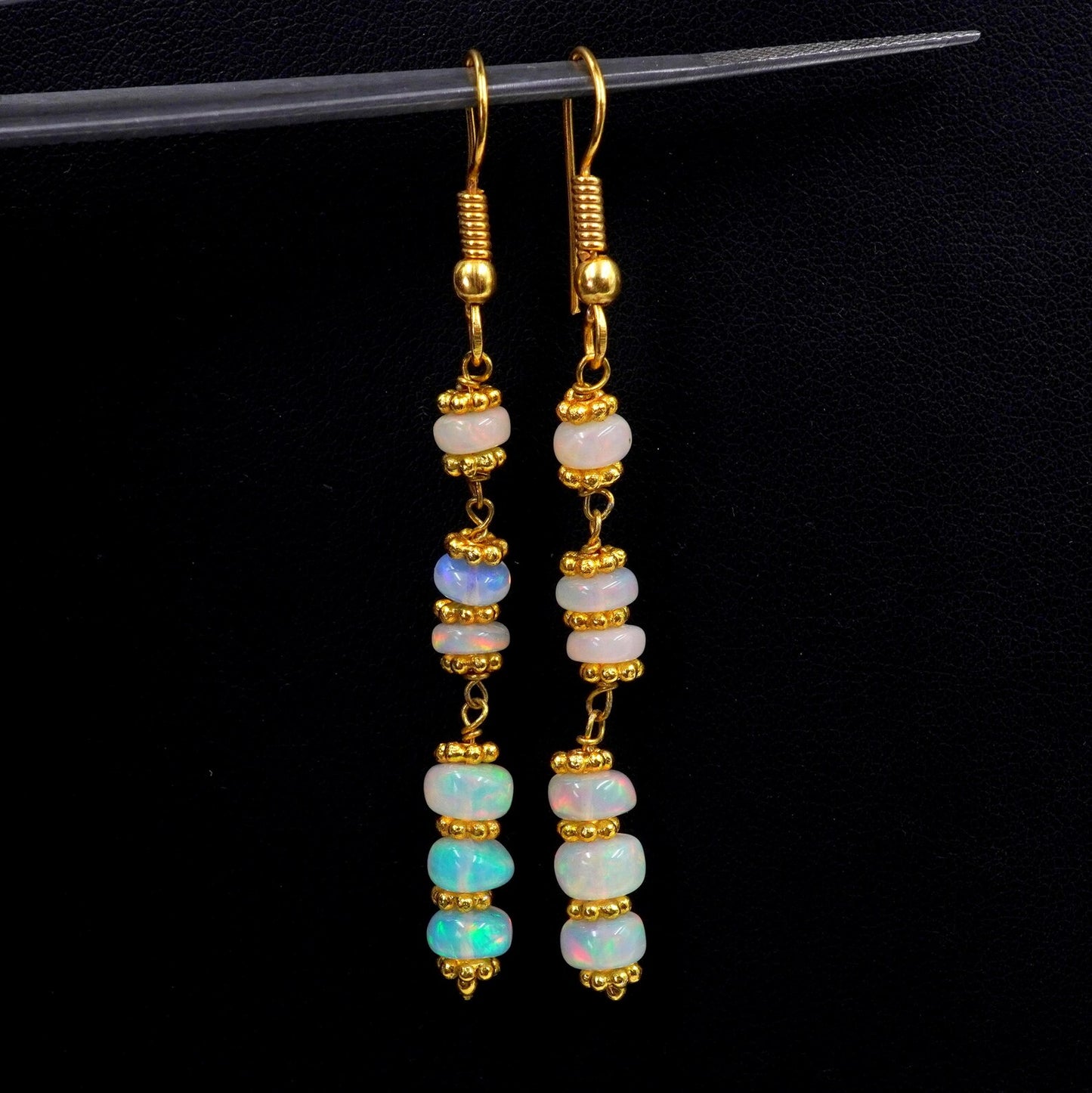 Ethiopian Opal Bead Earrings, 925 Silver & 14k Gold