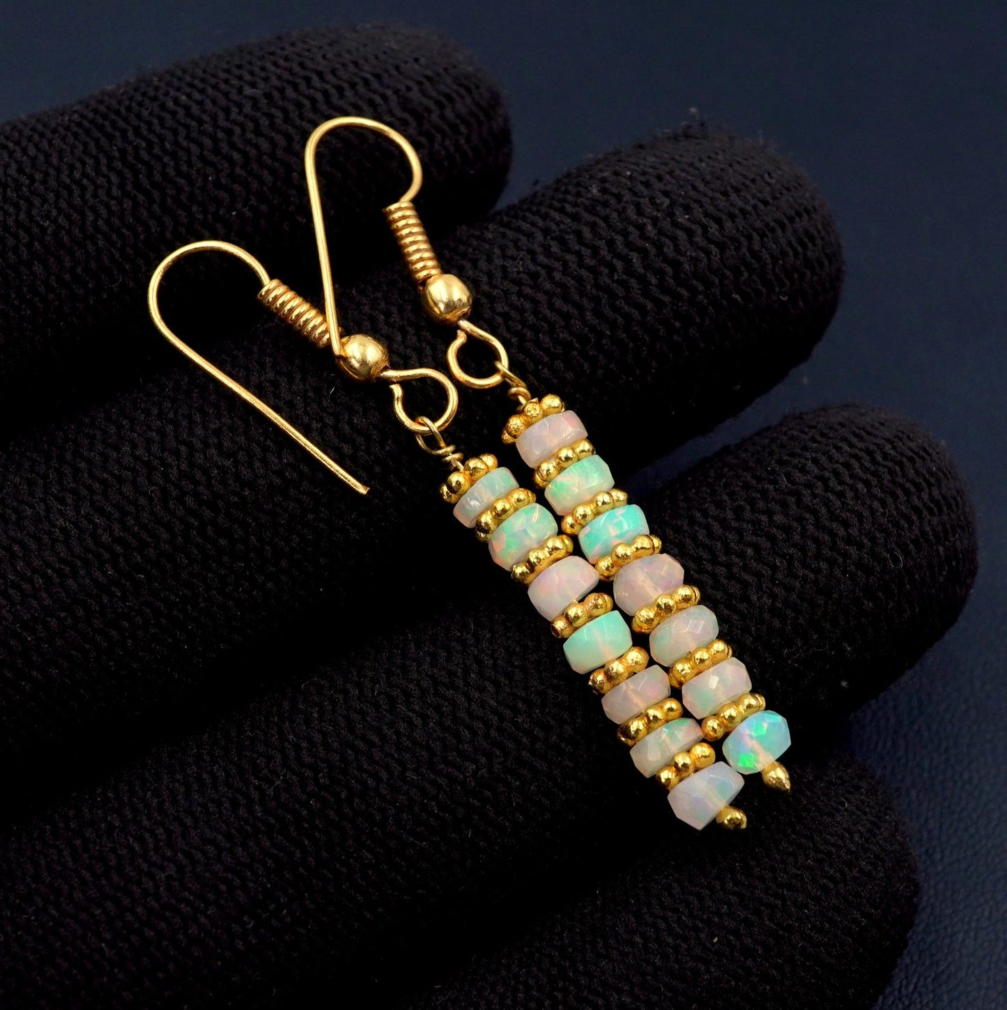 Natural Ethiopian Opal Bead Earrings, 925 Silver & 14k Gold