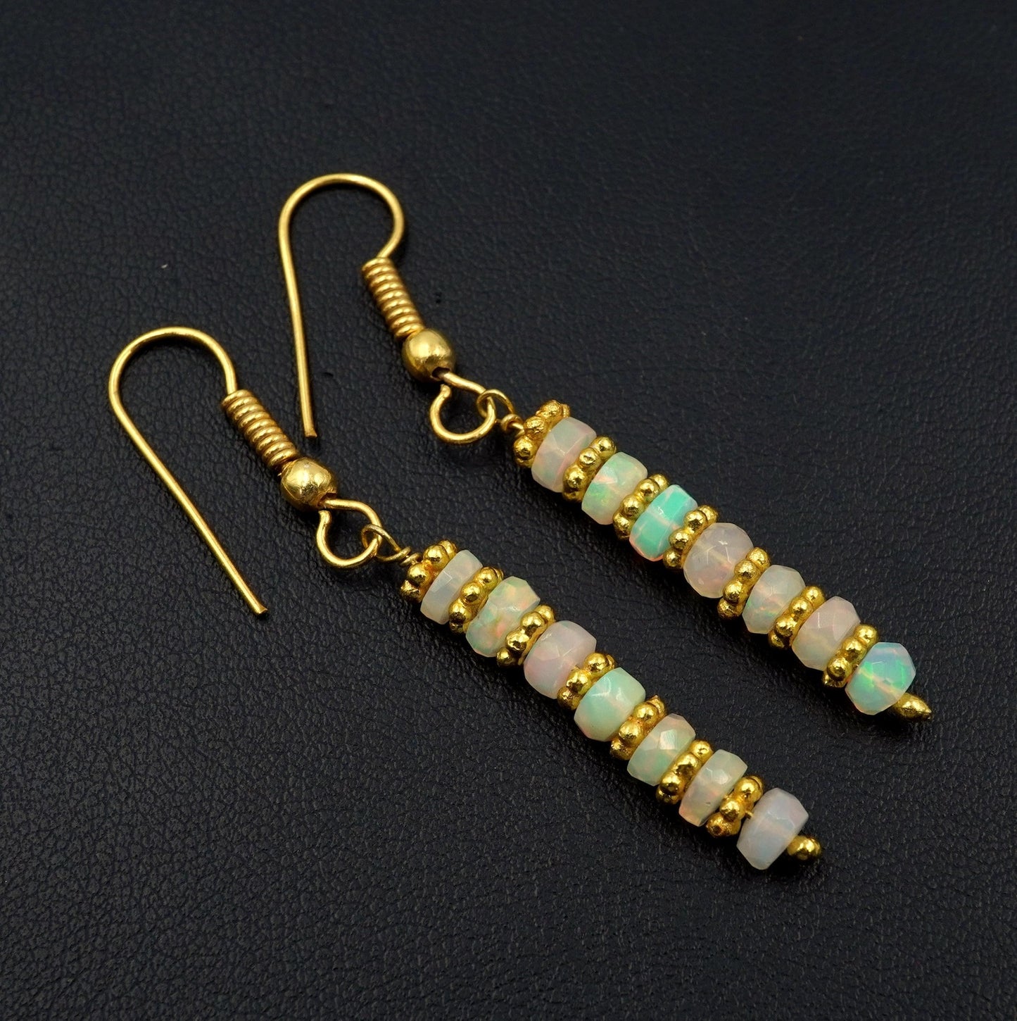 Natural Ethiopian Opal Bead Earrings, 925 Silver & 14k Gold