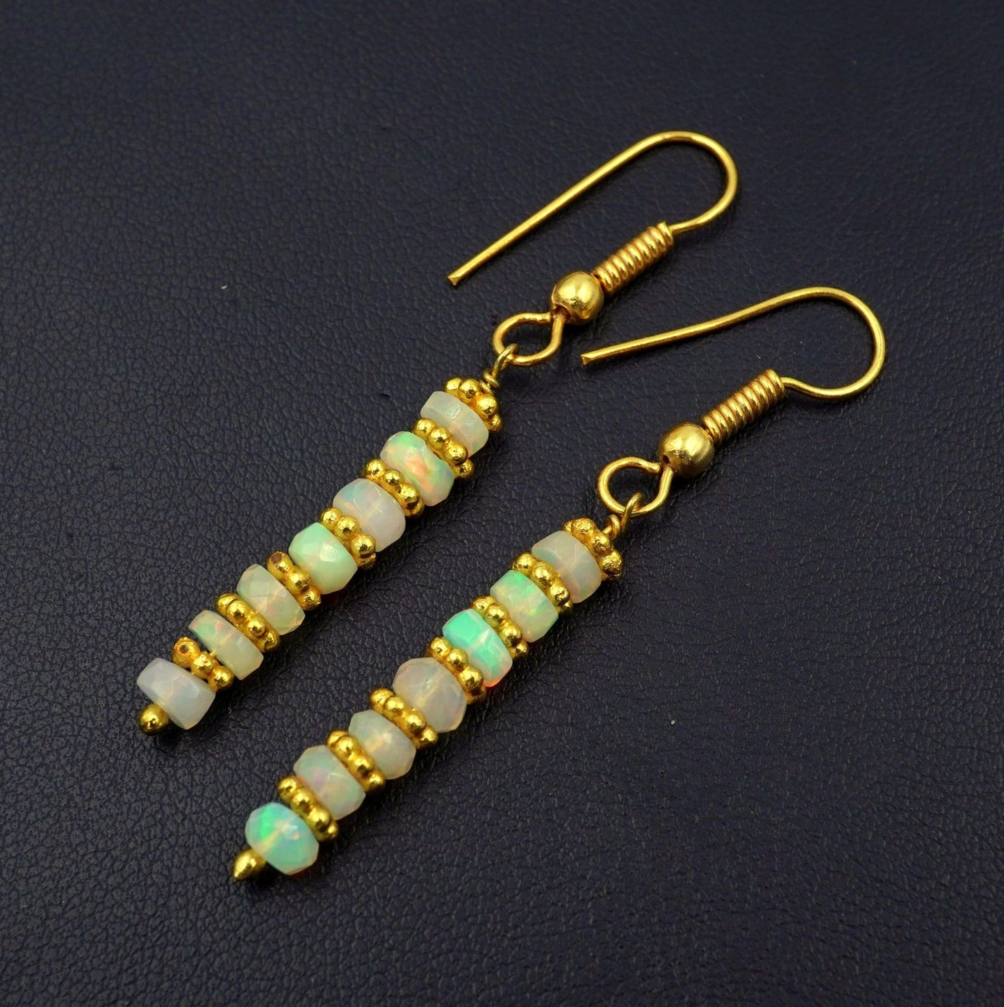 Natural Ethiopian Opal Bead Earrings, 925 Silver & 14k Gold
