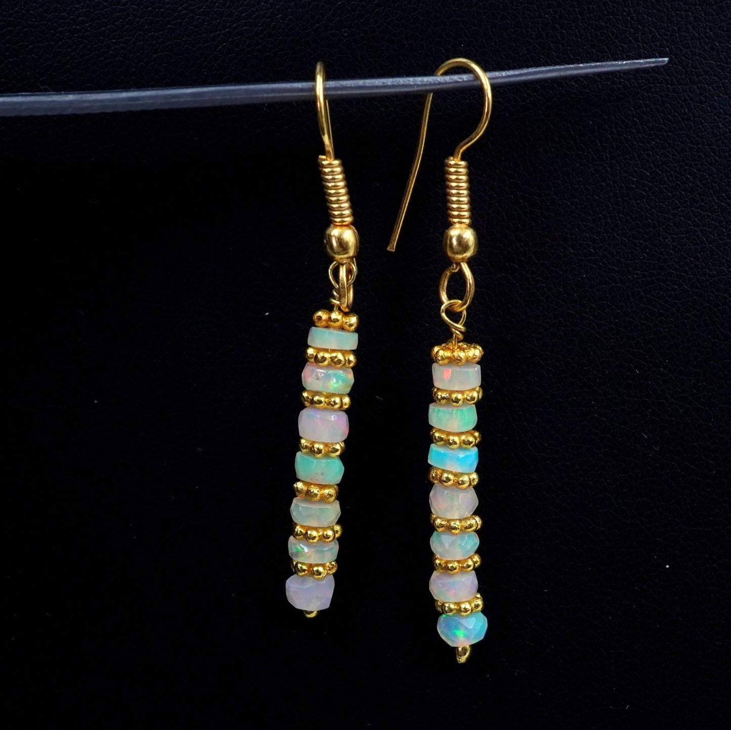 Natural Ethiopian Opal Bead Earrings, 925 Silver & 14k Gold