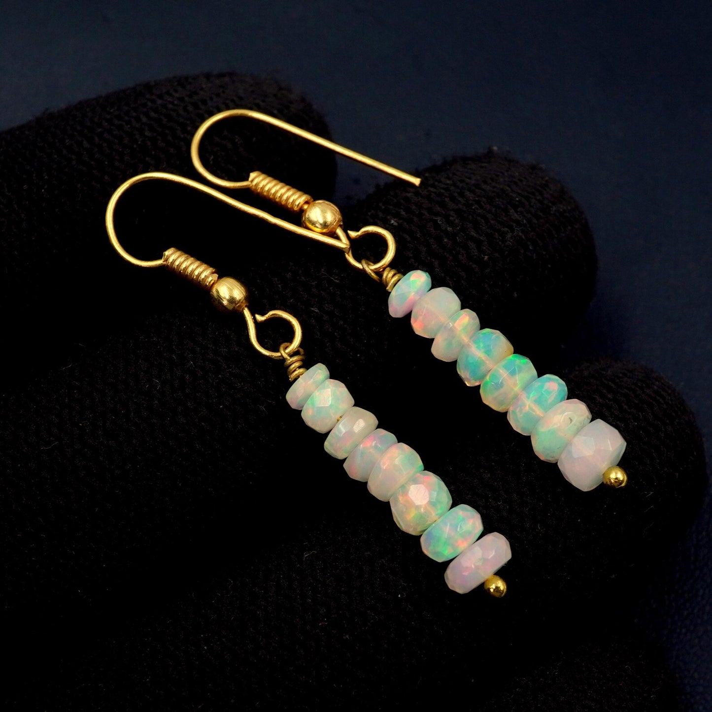 Multi Fire Ethiopian Opal Bead Earrings, 14k Gold Gift For Her