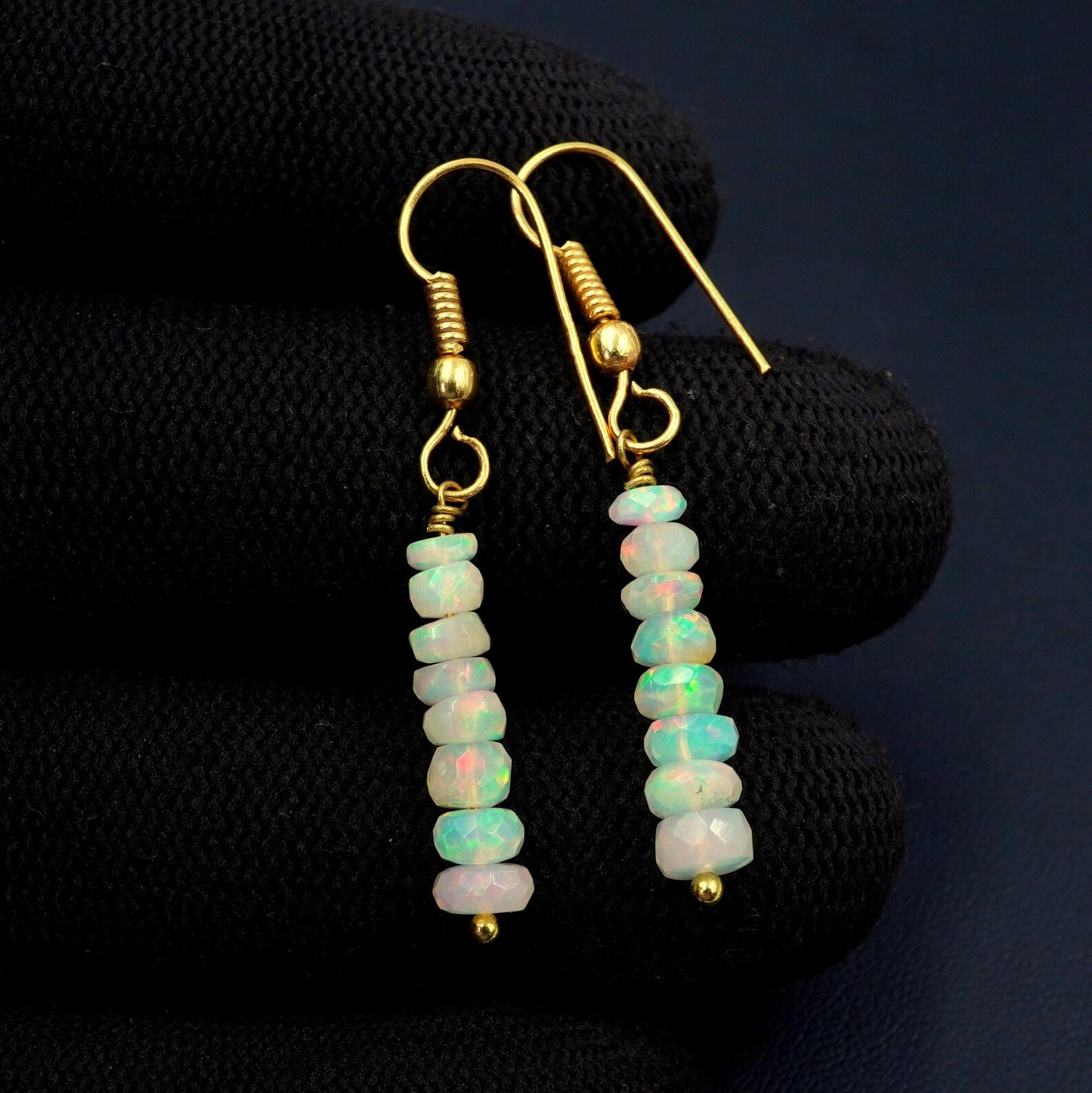 Multi Fire Ethiopian Opal Bead Earrings, 14k Gold Gift For Her