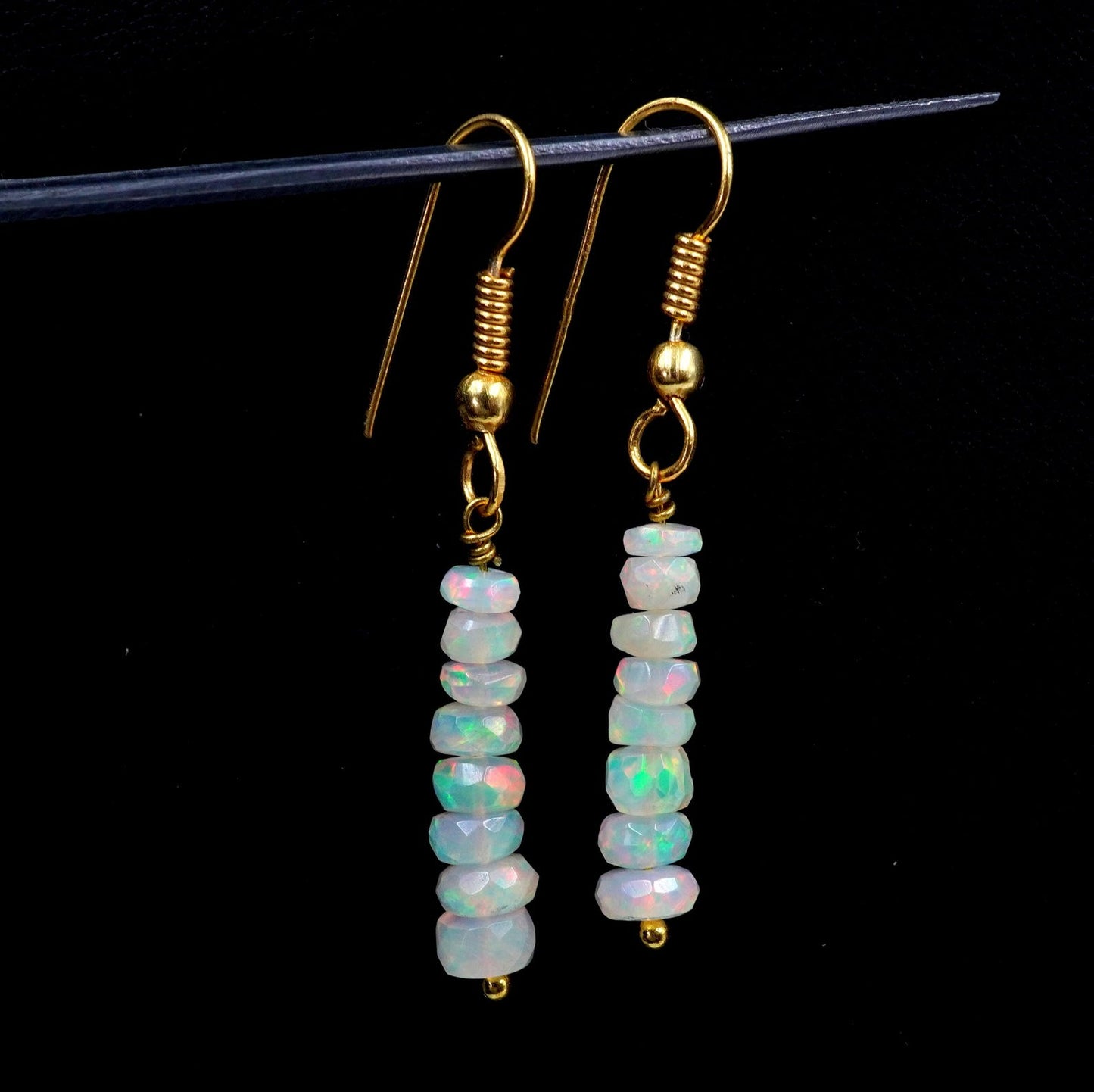 Multi Fire Ethiopian Opal Bead Earrings, 14k Gold Gift For Her