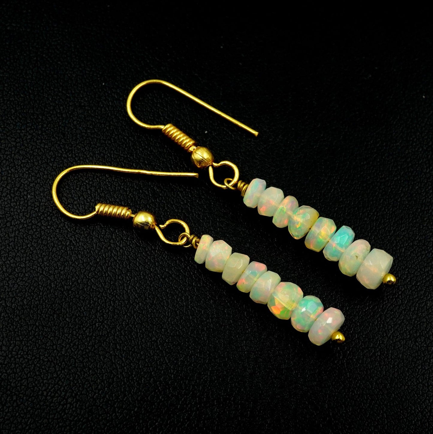 Multi Fire Ethiopian Opal Bead Earrings, 14k Gold Gift For Her