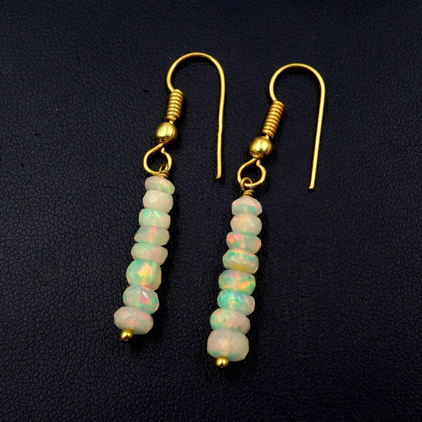Multi Fire Ethiopian Opal Bead Earrings, 14k Gold Gift For Her