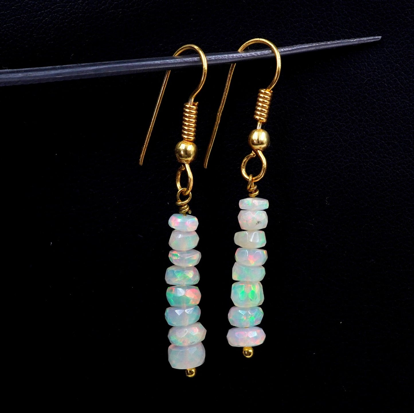 Multi Fire Ethiopian Opal Bead Earrings, 14k Gold Gift For Her