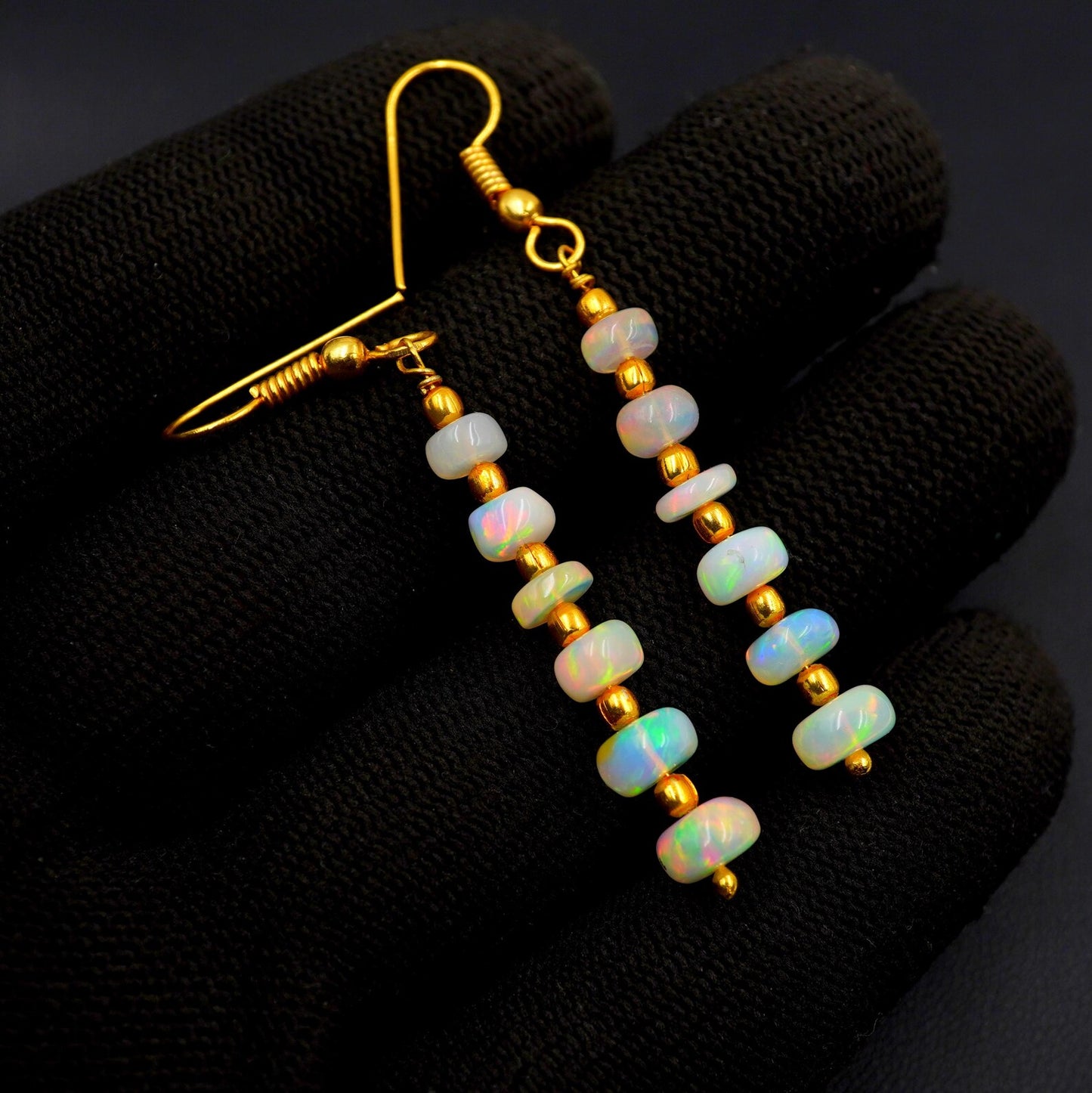 Natural Ethiopian Opal Beads Multi Fire Earrings, 14k Gold Gift For Her