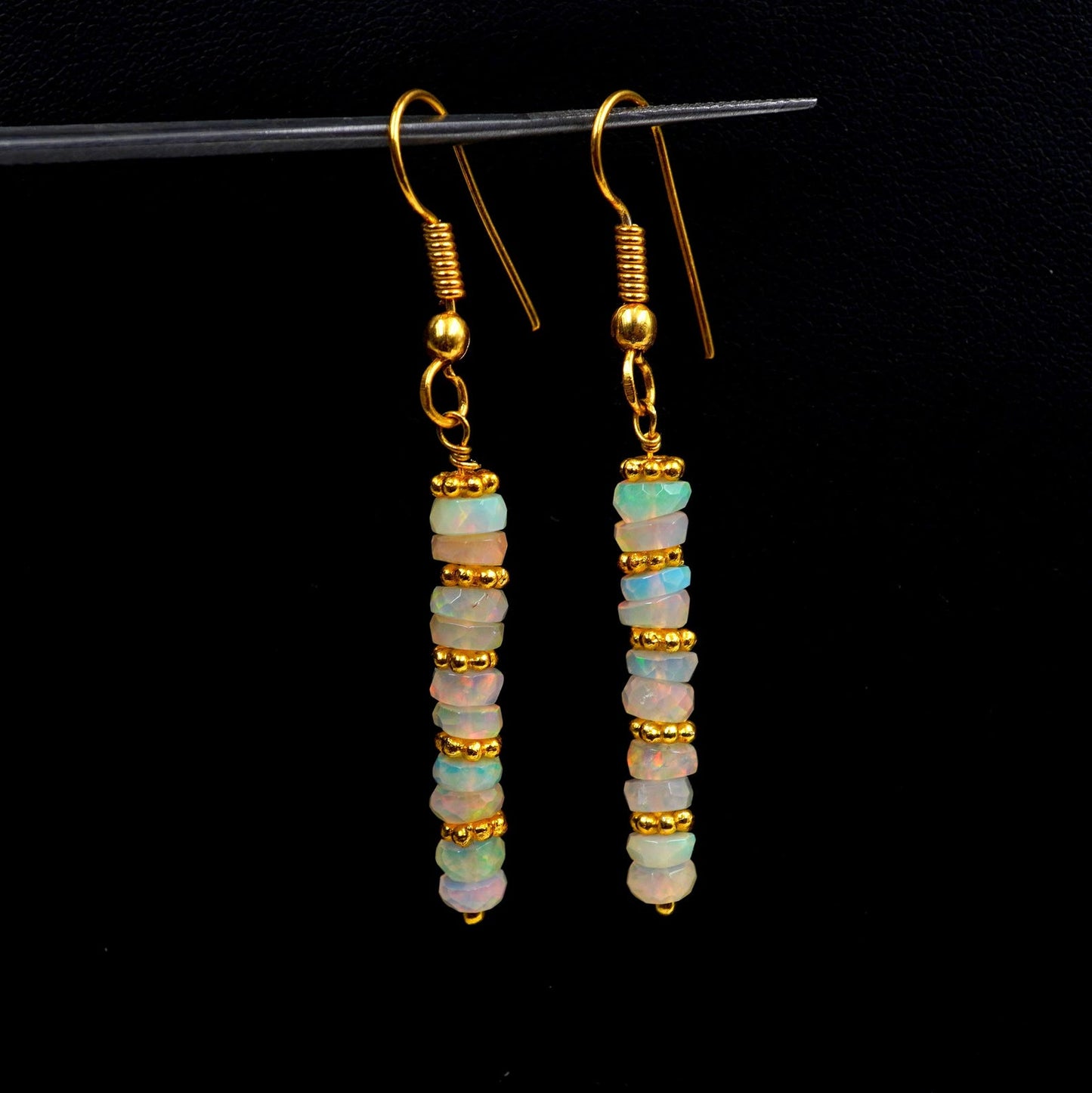 Ethiopian Opal Earrings, 14k Gold Beads, Multi Fire Gemstone