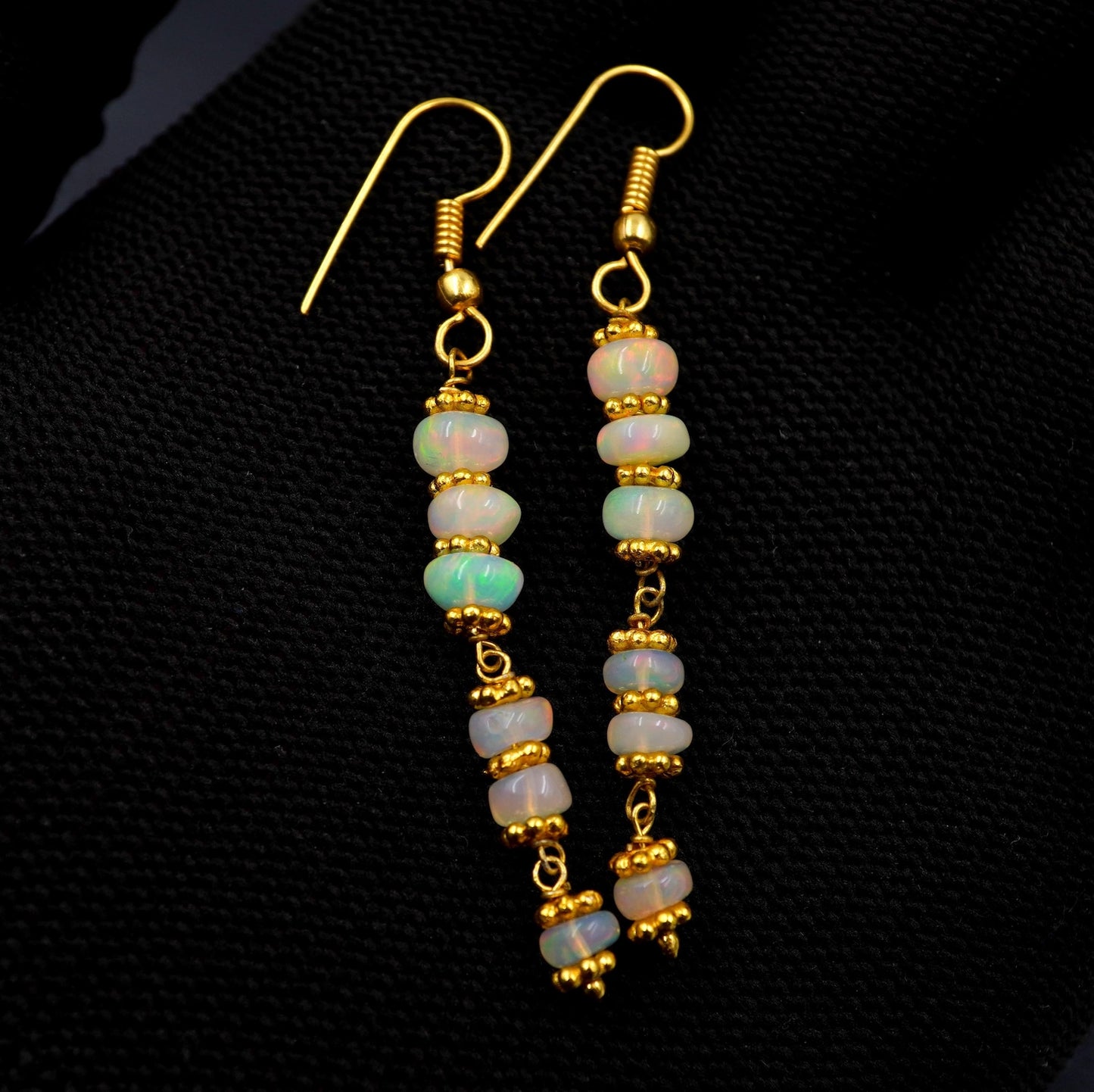 Multi Fire 14K Gold Ethiopian Opal Beads Earrings Natural Opal Gift For Her
