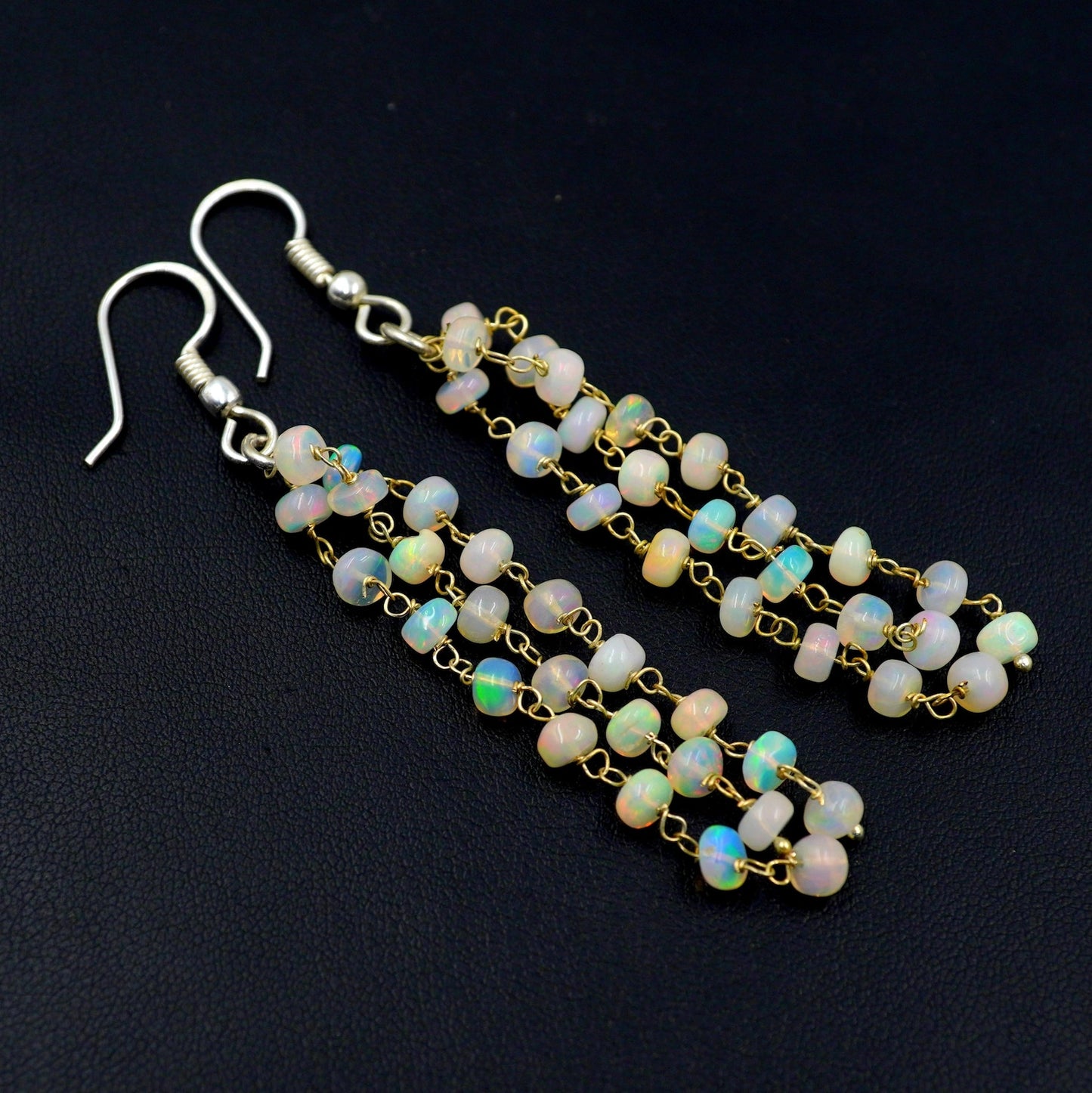 Natural Welo Fire Ethiopian Opal Beads Earrings Sterling Silver & Gold Earrings For Her