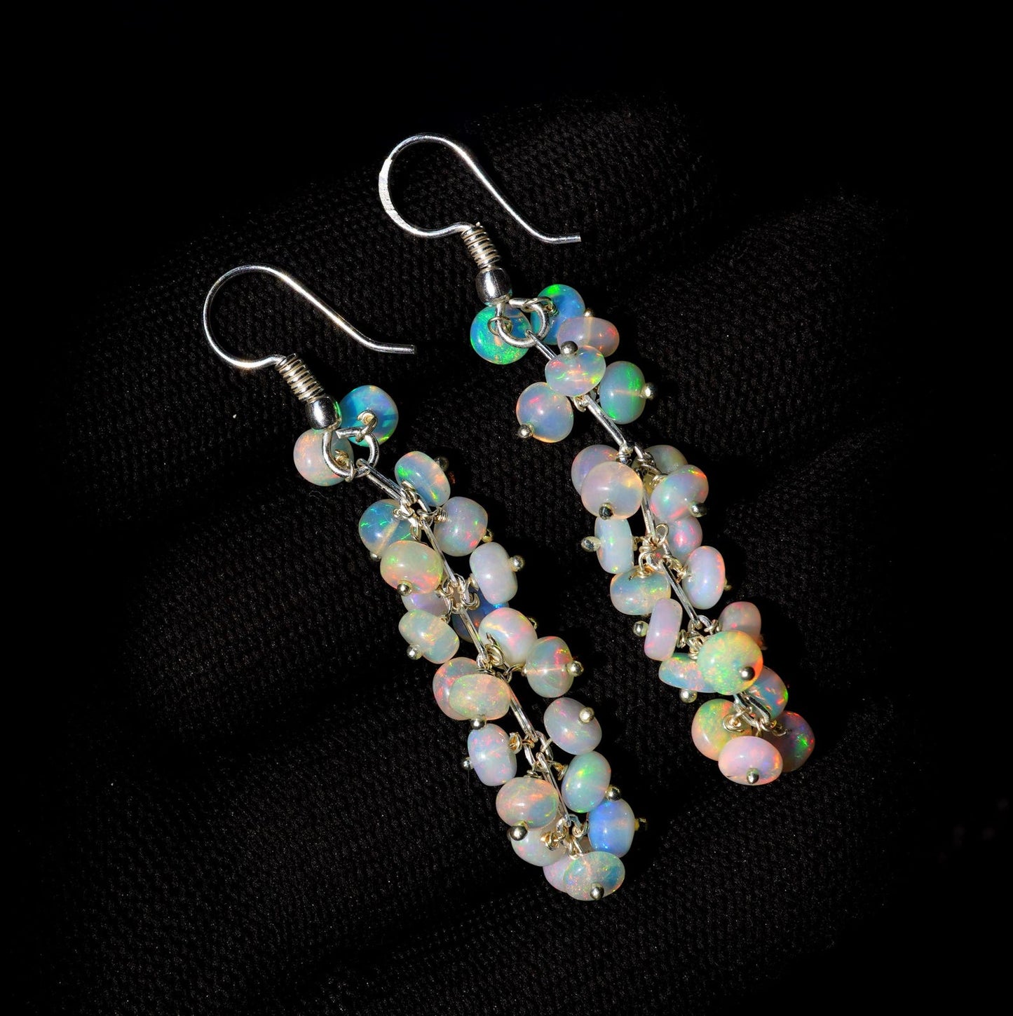 Natural Welo Fire Ethiopian Opal Cabochon Beads Earrings 925 Silver