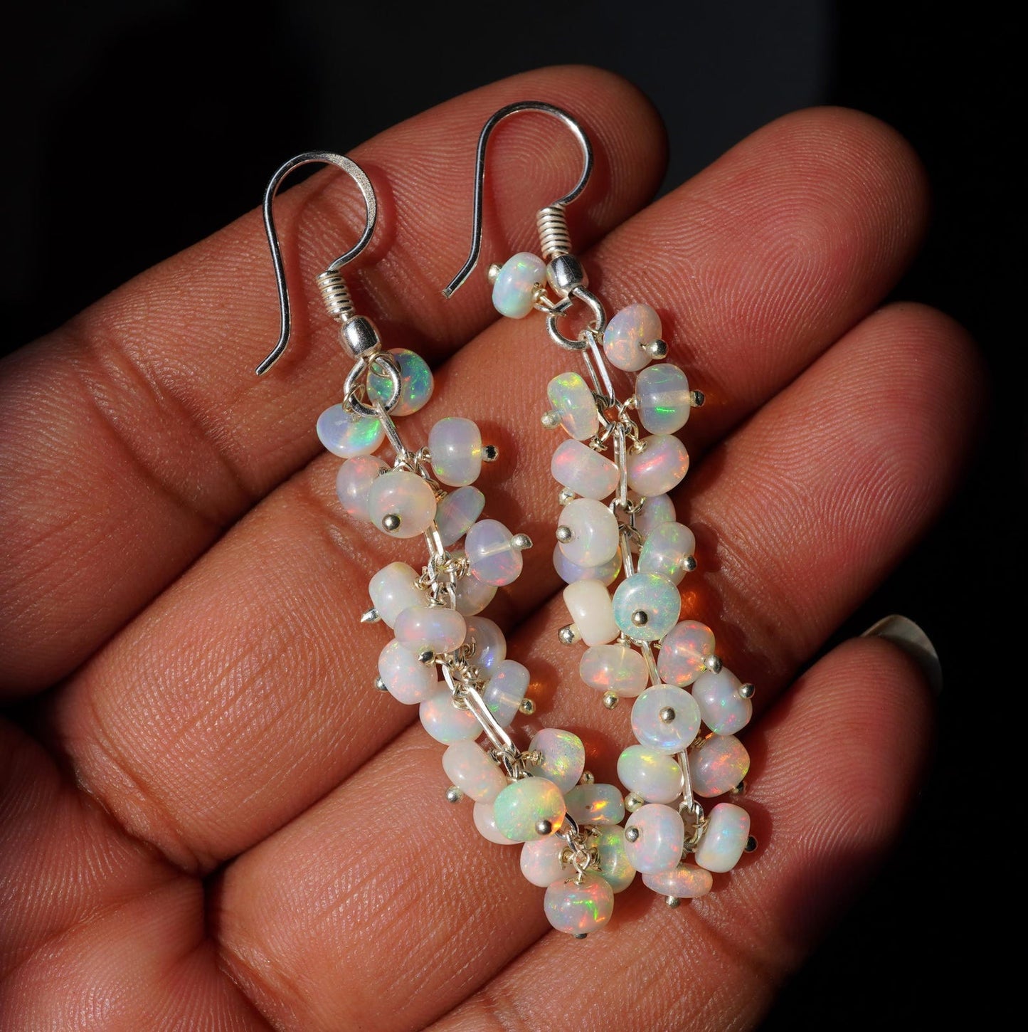 Natural Welo Fire Ethiopian Opal Cabochon Beads Earrings 925 Silver
