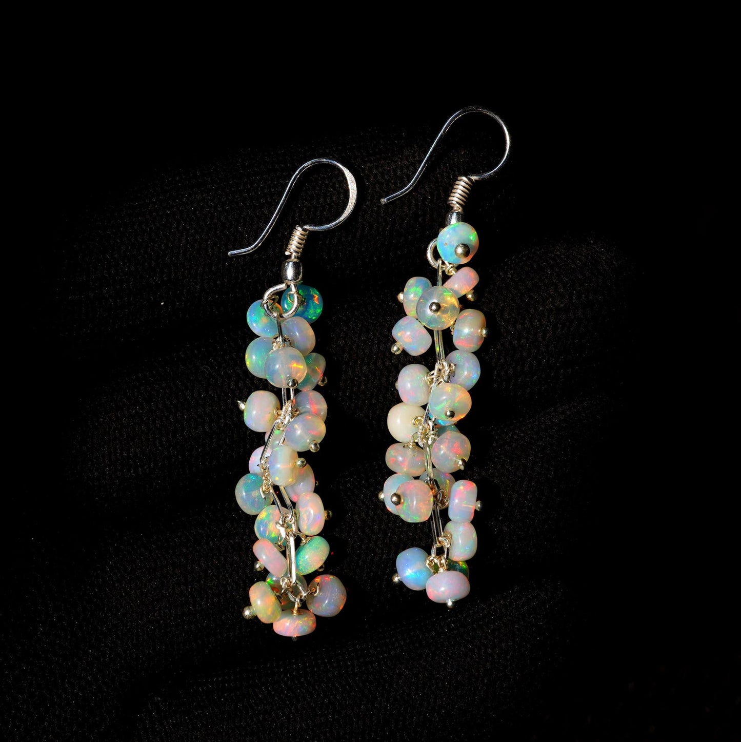 Natural Welo Fire Ethiopian Opal Cabochon Beads Earrings 925 Silver