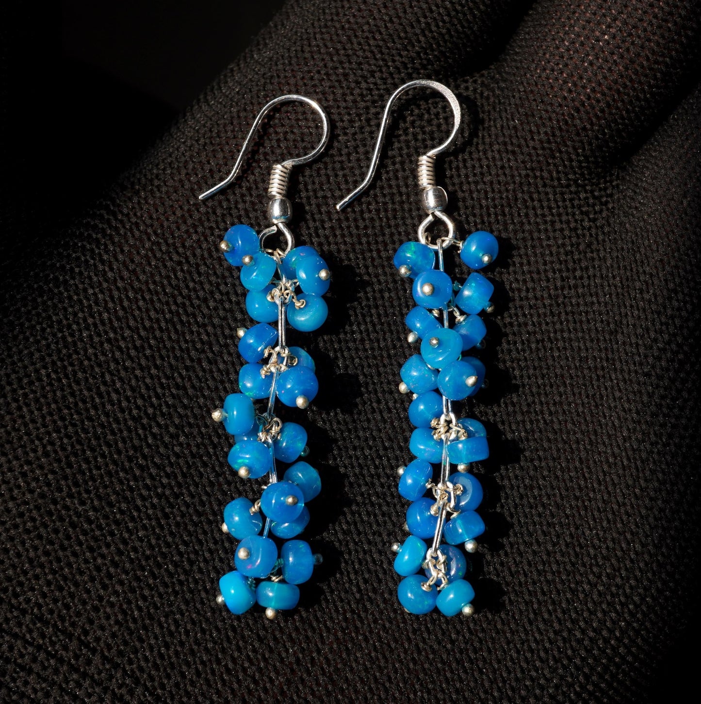 Natural Blue Ethiopian Opal Beads Earrings 925 Silver Cabochon Earrings