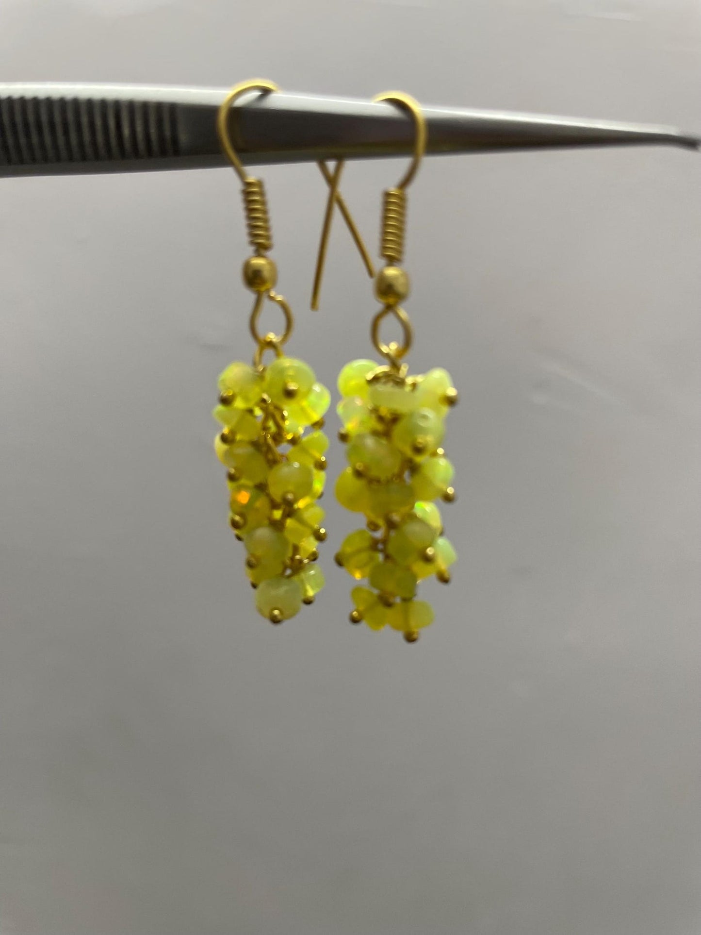 Natural Yellow Opal Ethiopian Gemstone Rainbow Fire Beaded Earrings for Gift