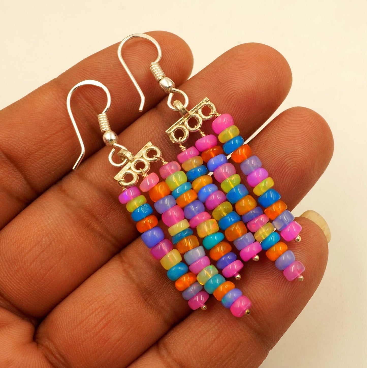 Ethiopian Opal Earrings, Multi Fire Beads, 925 Sterling Silver