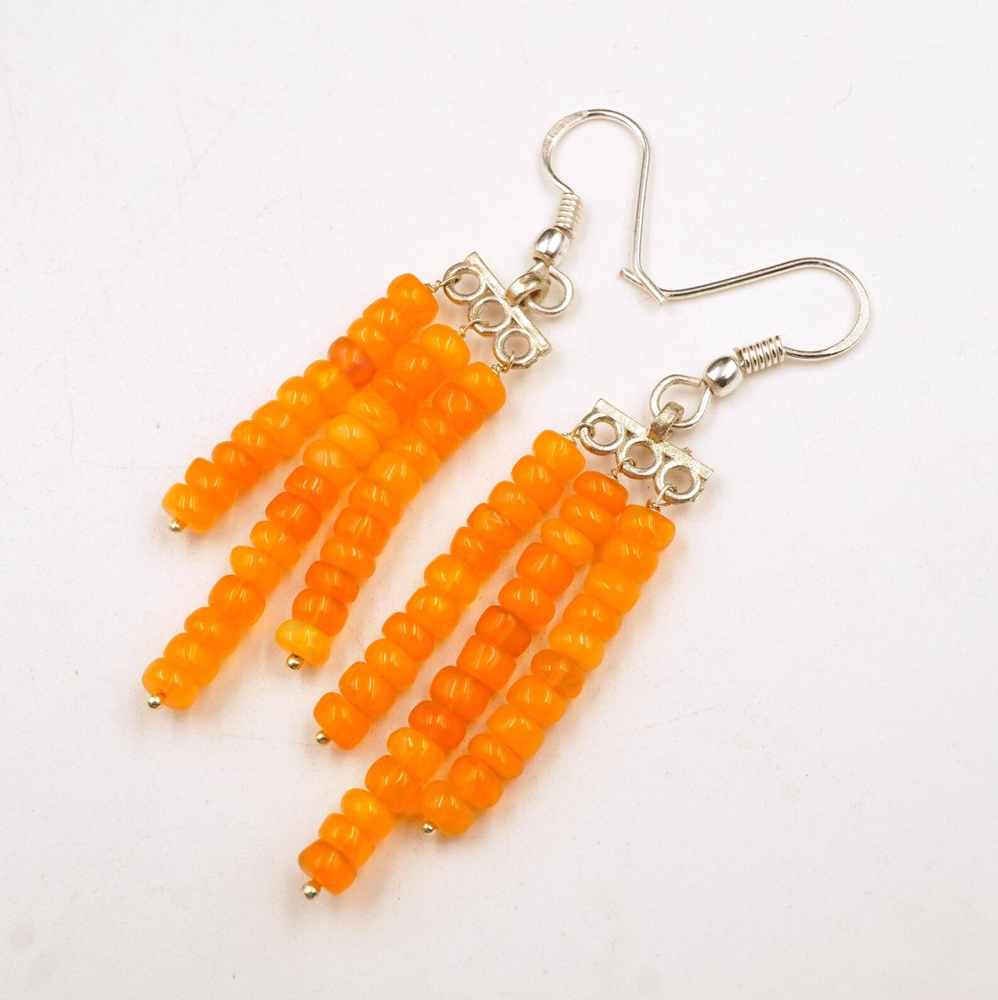 Orange Ethiopian Opal Beads Earrings, 925 Sterling Silver & Gold