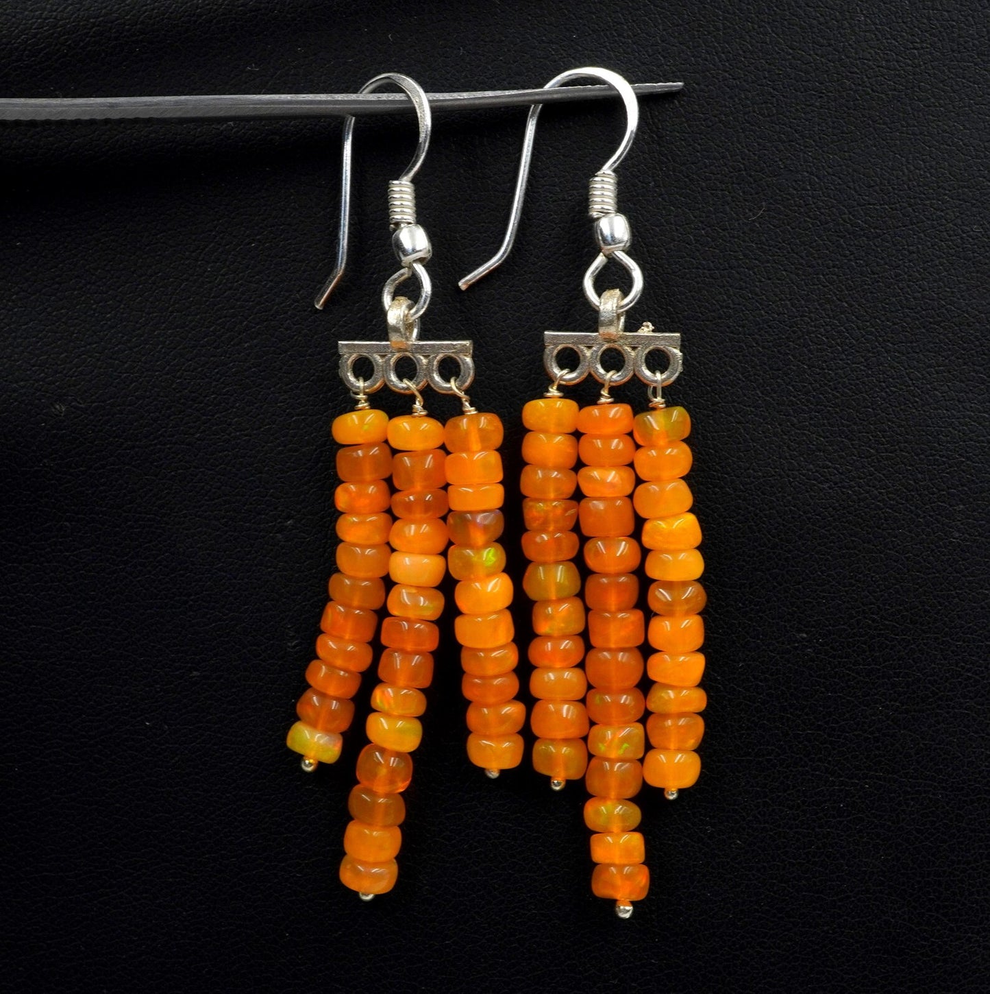 Orange Ethiopian Opal Beads Earrings, 925 Sterling Silver & Gold