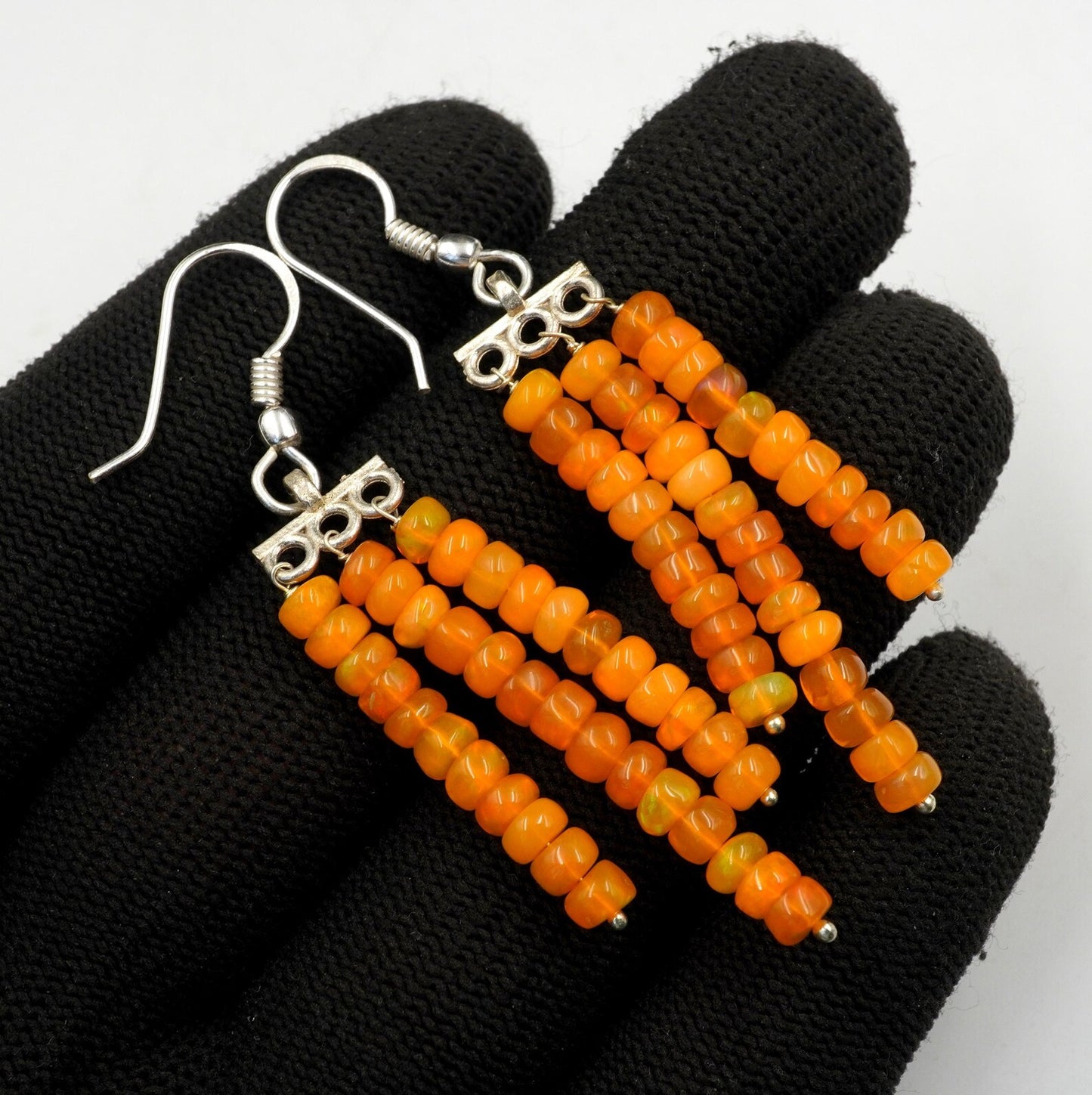 Orange Ethiopian Opal Beads Earrings, 925 Sterling Silver & Gold