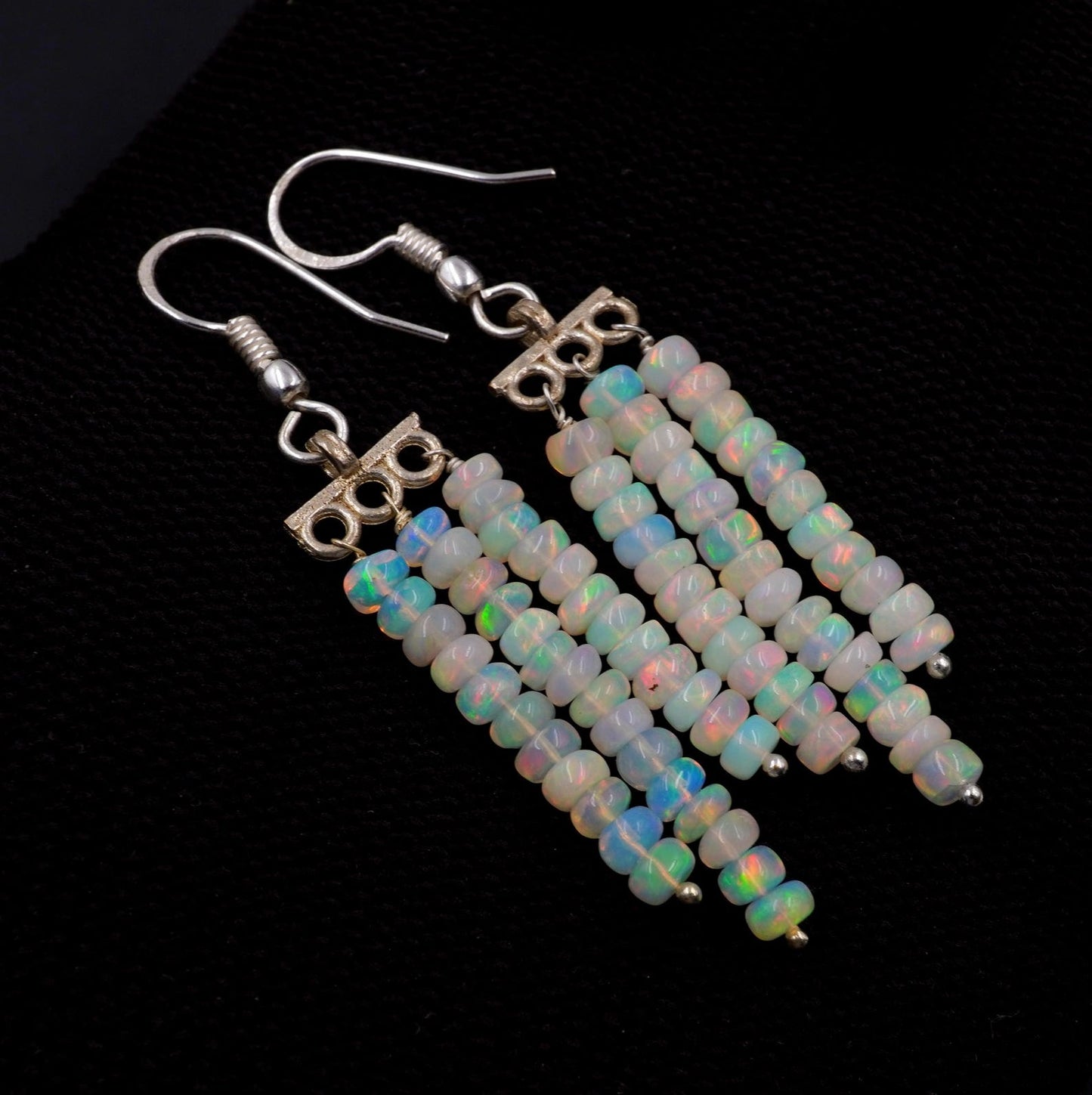 Natural Ethiopian Opal Beads Earrings, Multi Fire, 925 Sterling Silver & Gold