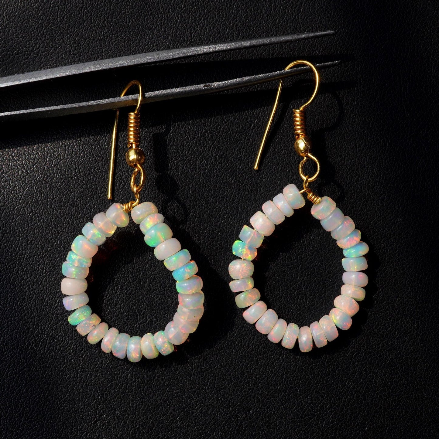 Natural Ethiopian Opal Multi Fire Beads Earrings, 14K Silver & Gold Earrings Gift For Her