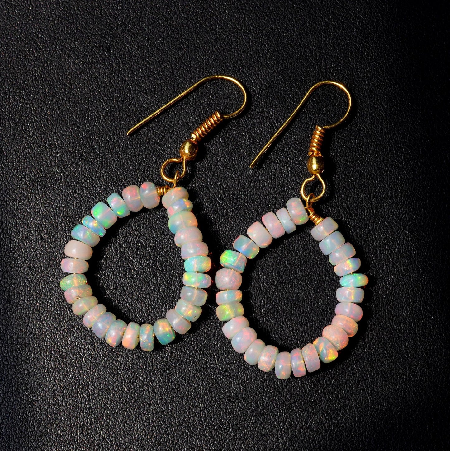 Natural Ethiopian Opal Multi Fire Beads Earrings, 14K Silver & Gold Earrings Gift For Her
