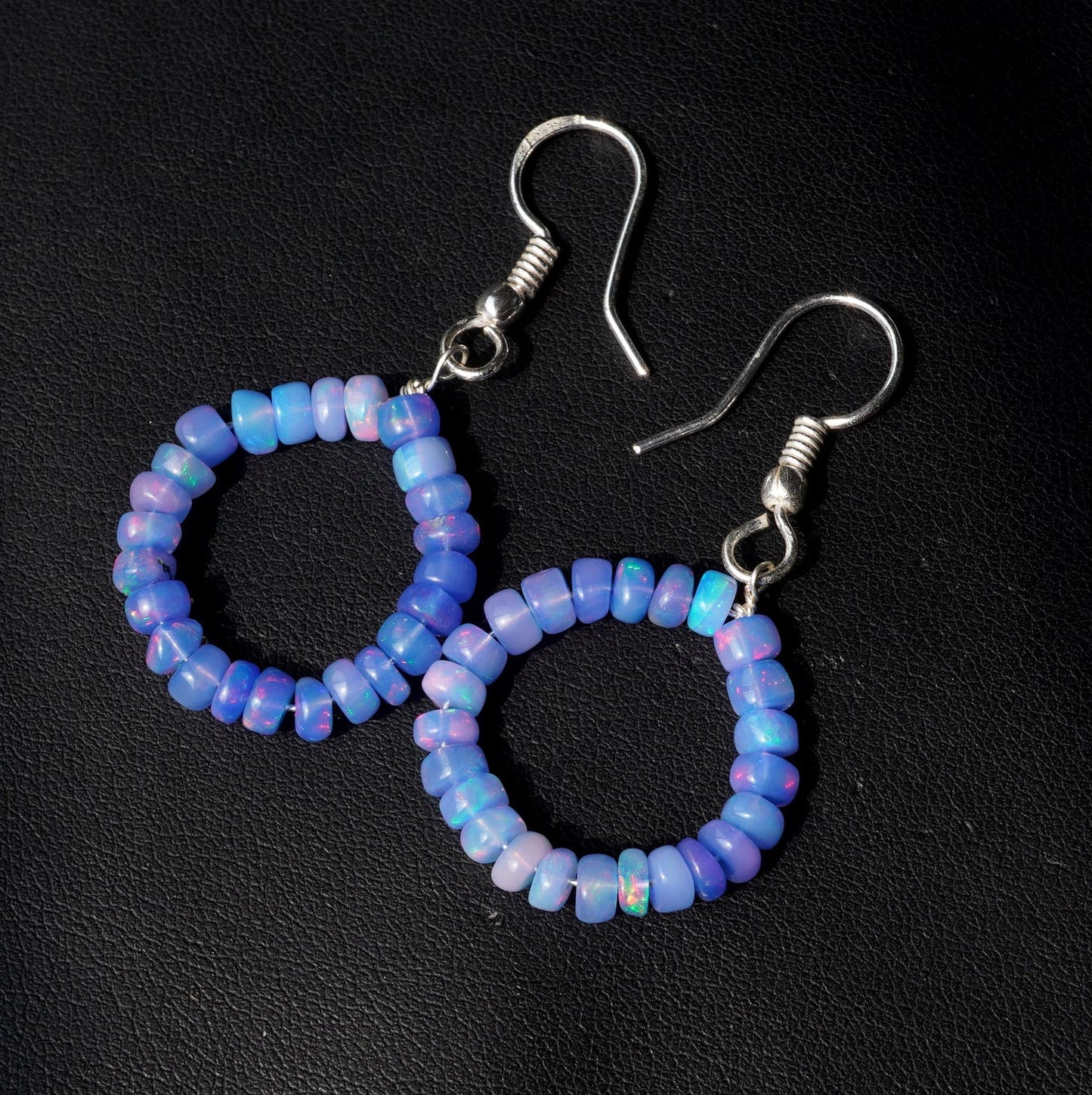 Blue Multi Fire Ethiopian Opal Beads Earrings, 14K Silver & Gold Earrings Gift For Her