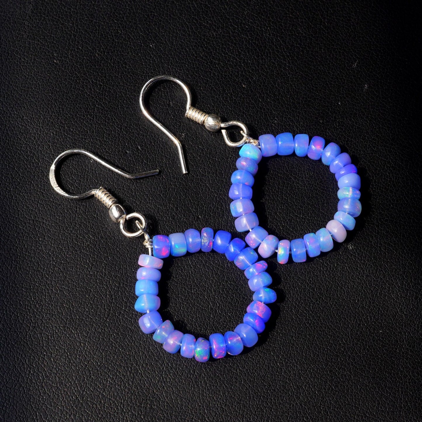 Blue Multi Fire Ethiopian Opal Beads Earrings, 14K Silver & Gold Earrings Gift For Her