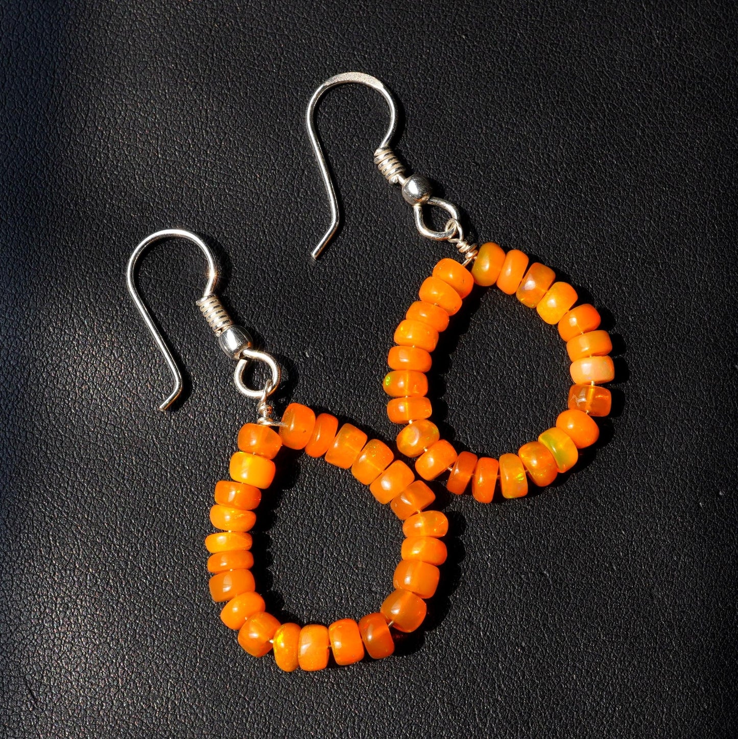 Orange Ethiopian Opal Beads Earrings, 14K Silver & Gold Gift For Her