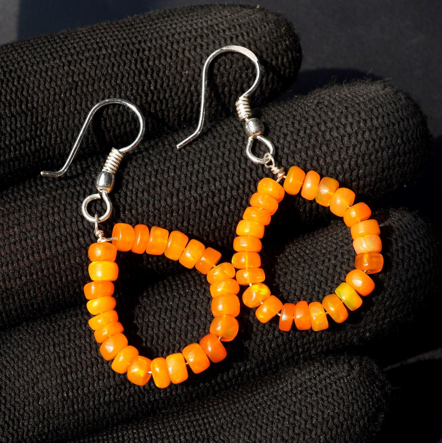 Orange Ethiopian Opal Beads Earrings, 14K Silver & Gold Gift For Her