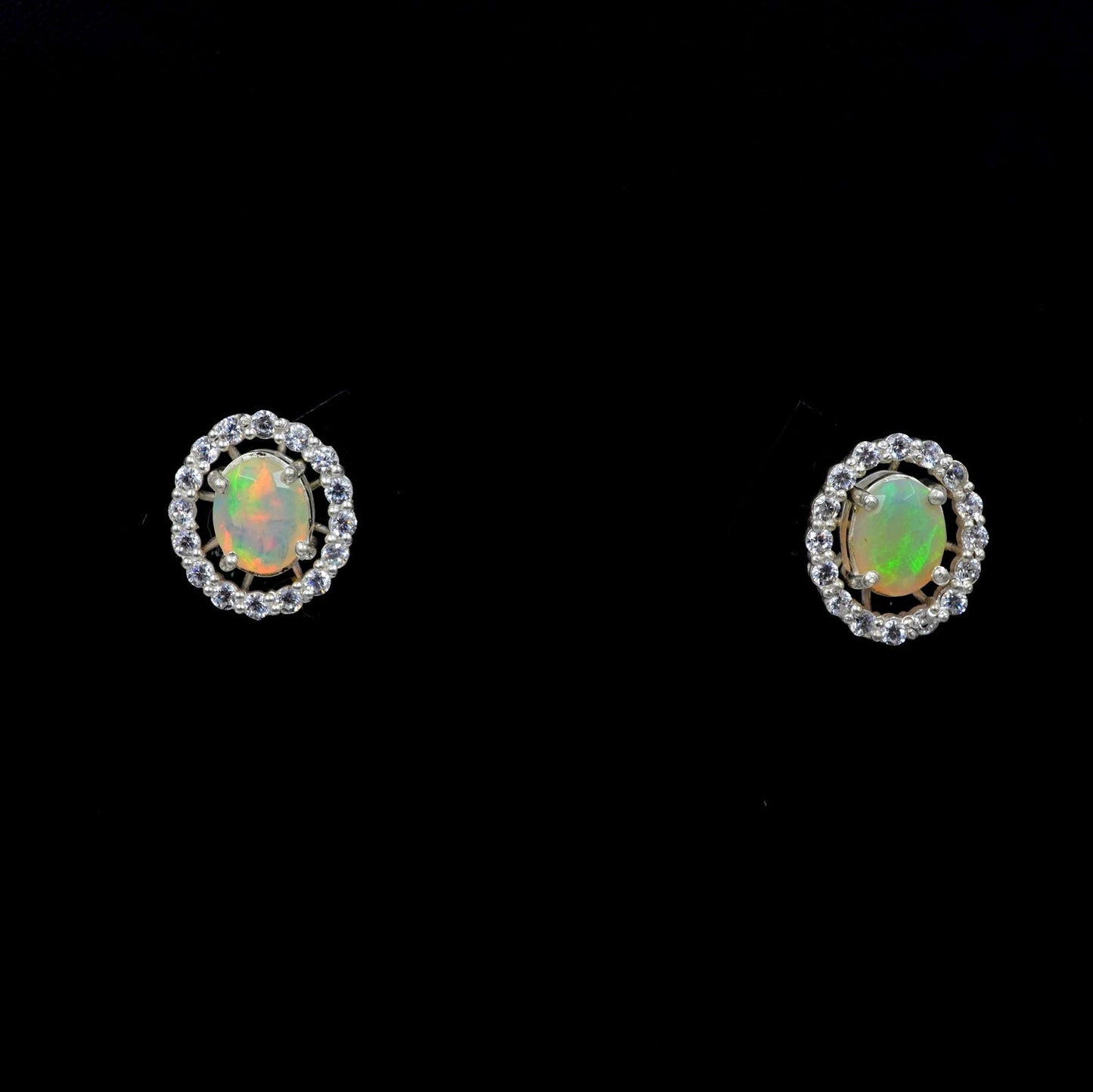 Faceted Ethiopian Opal Earrings: Multi Fire Opal & Moissanite 925 Silver Studs