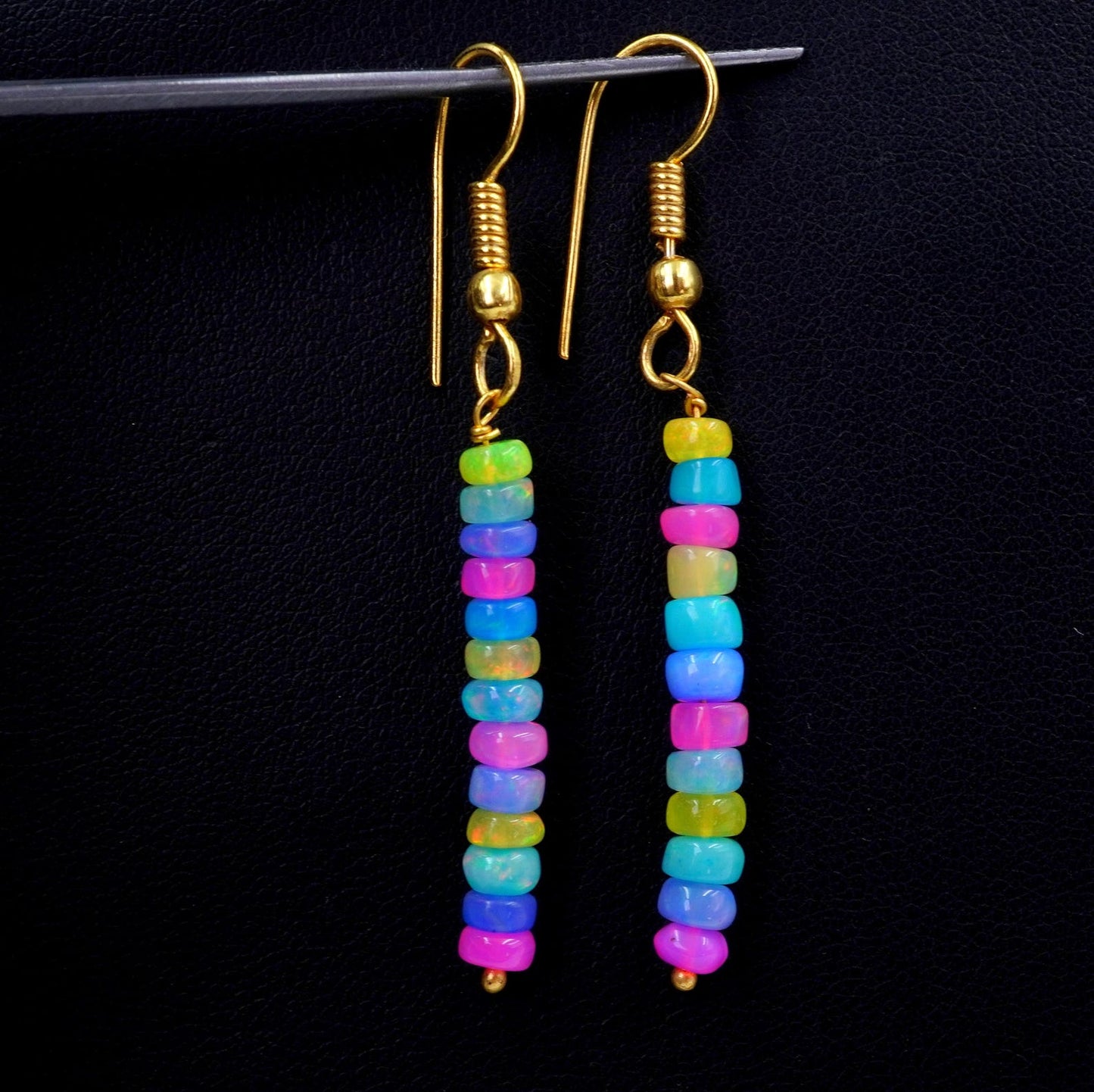 Natural Multi Ethiopian Opal Beads Earrings Silver & Gold Earrings Gift For Her