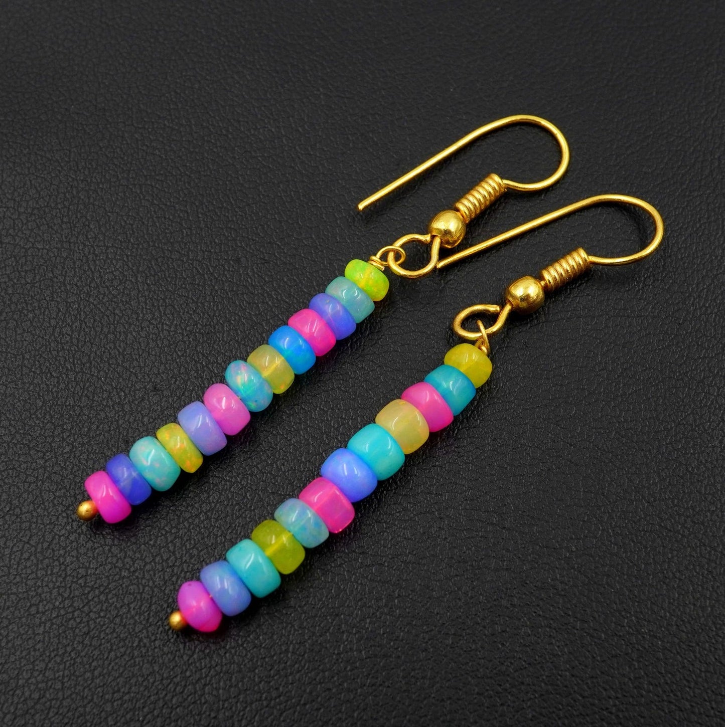 Natural Multi Ethiopian Opal Beads Earrings Silver & Gold Earrings Gift For Her