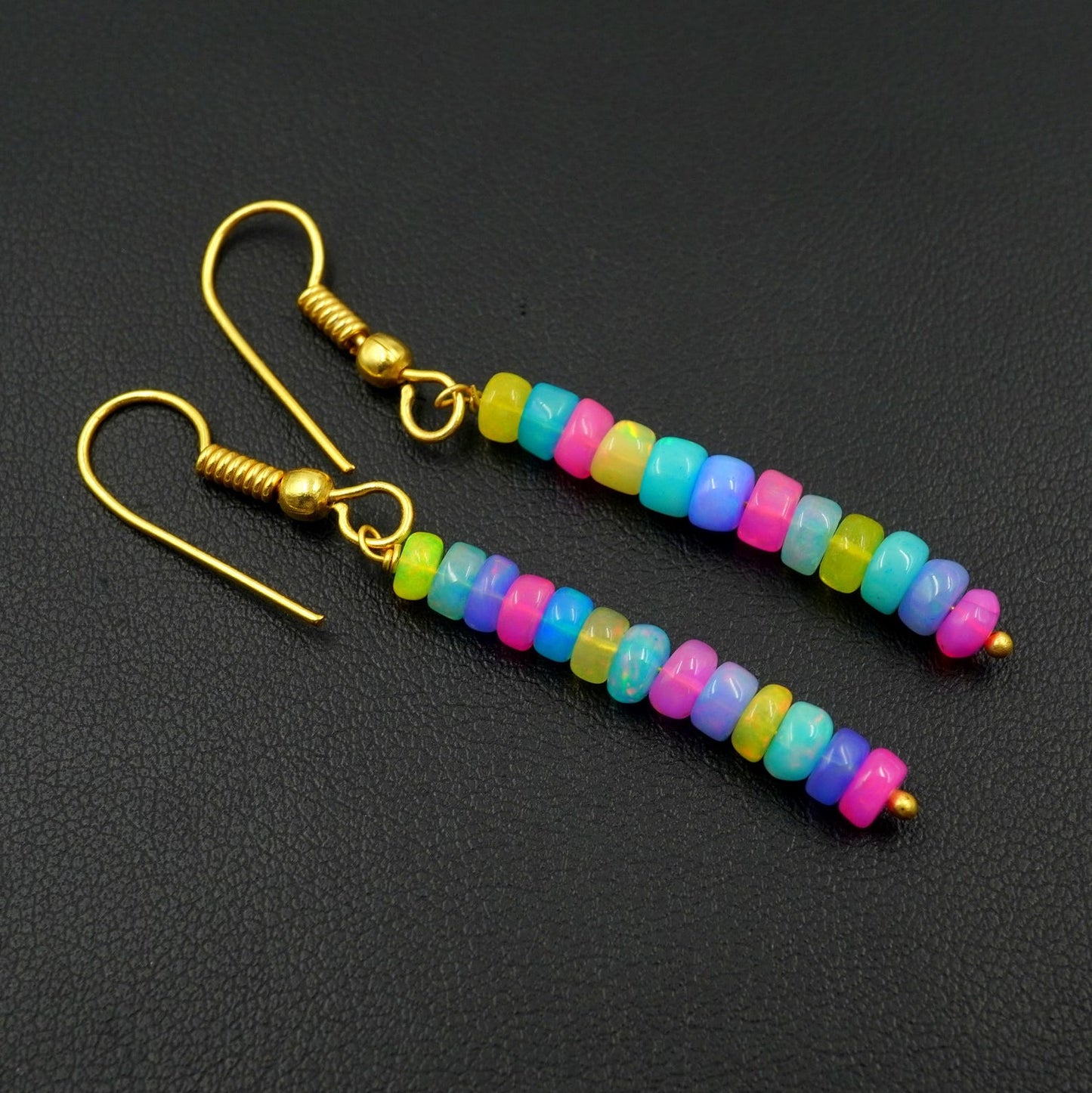 Natural Multi Ethiopian Opal Beads Earrings Silver & Gold Earrings Gift For Her