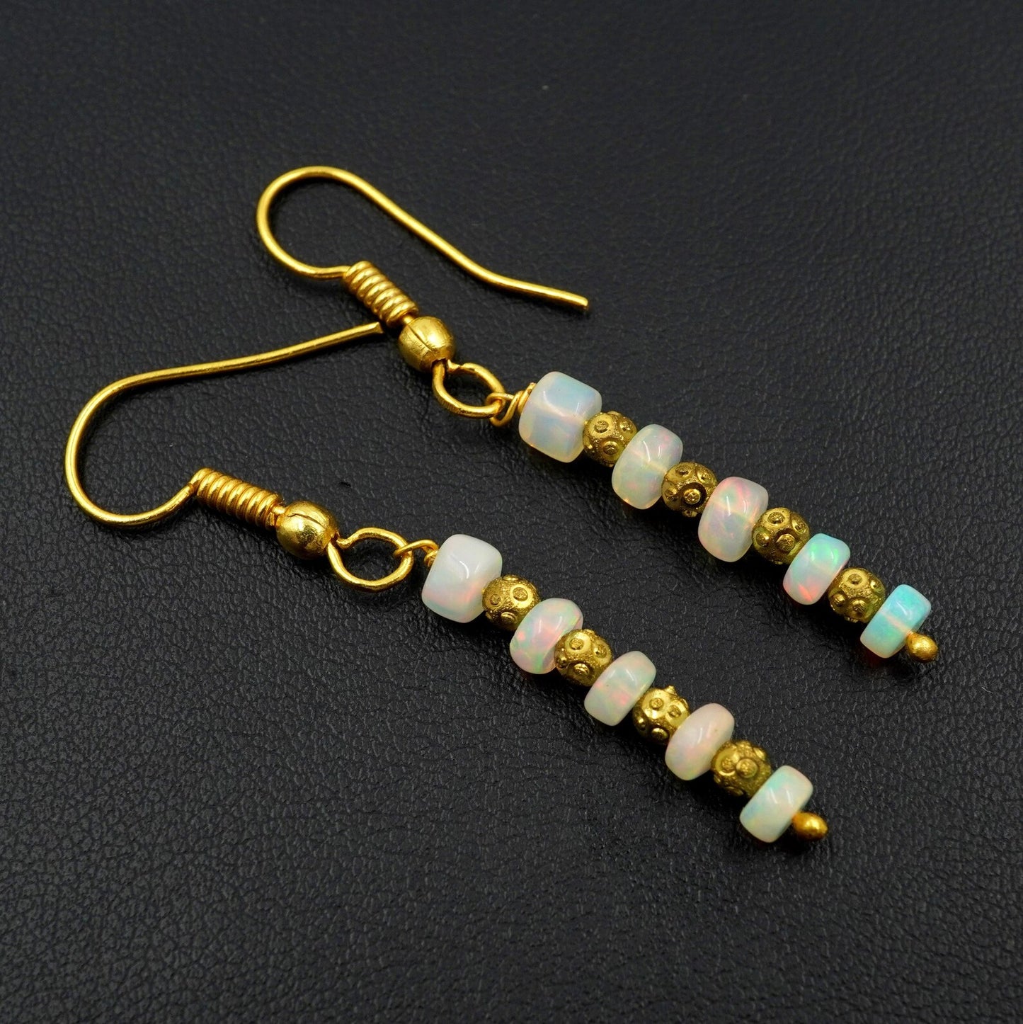 Welo Opal Bead Earrings, 925 Silver & 14k Gold, Ethiopian Gemstone