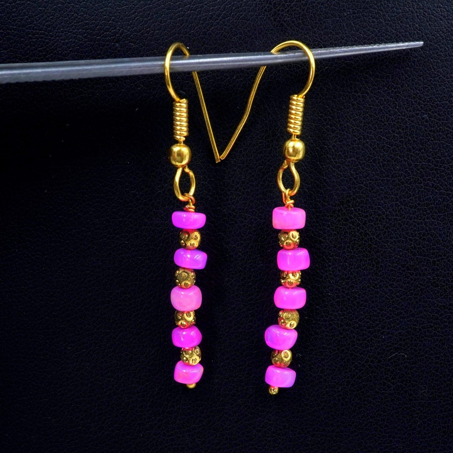 Pink Opal Earrings, 925 Silver & 14k Gold, Ethiopian Gemstone