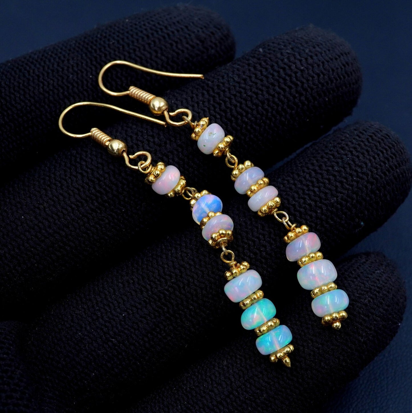 Ethiopian Opal Bead Earrings, 925 Silver & 14k Gold