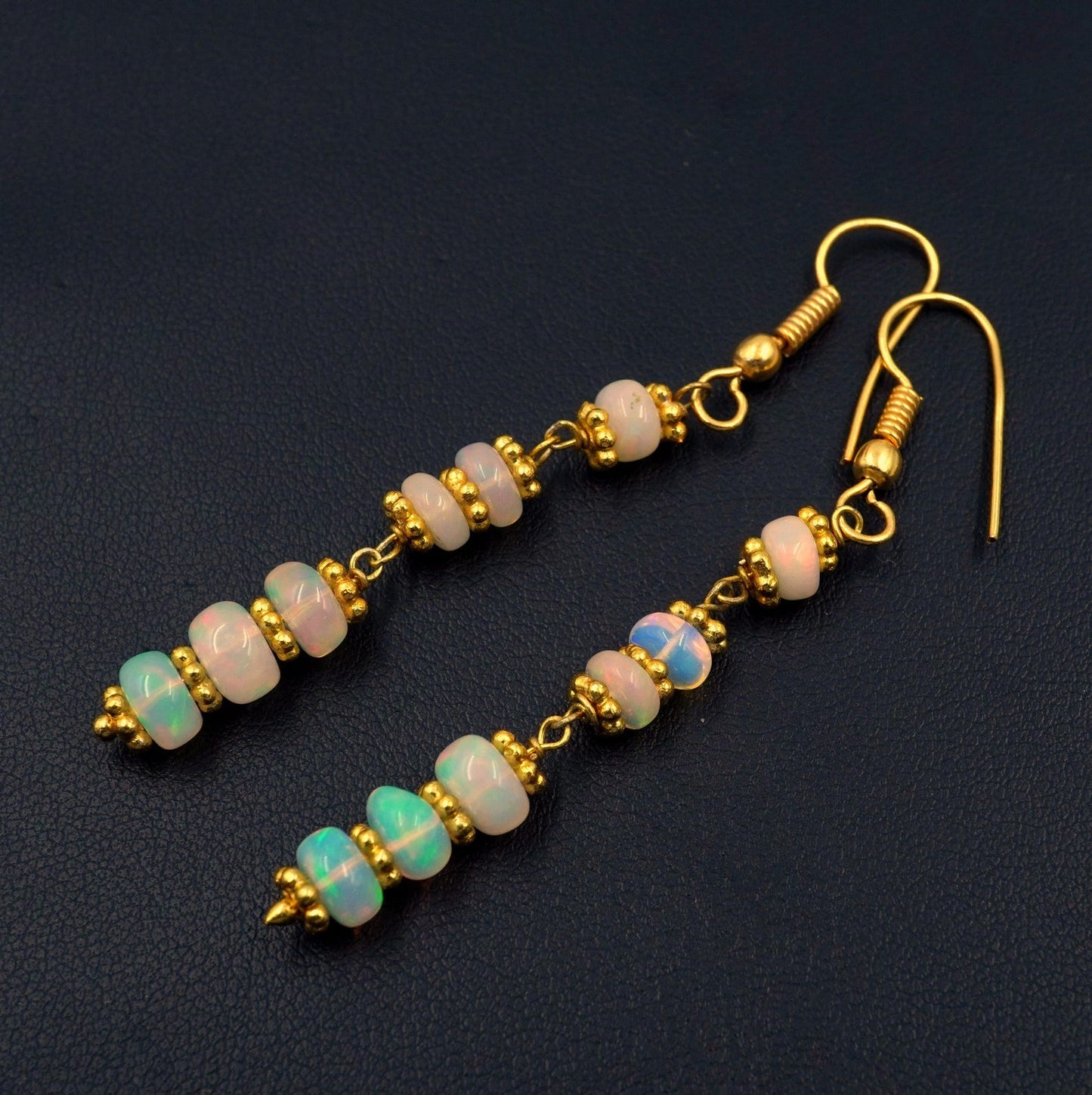 Ethiopian Opal Bead Earrings, 925 Silver & 14k Gold