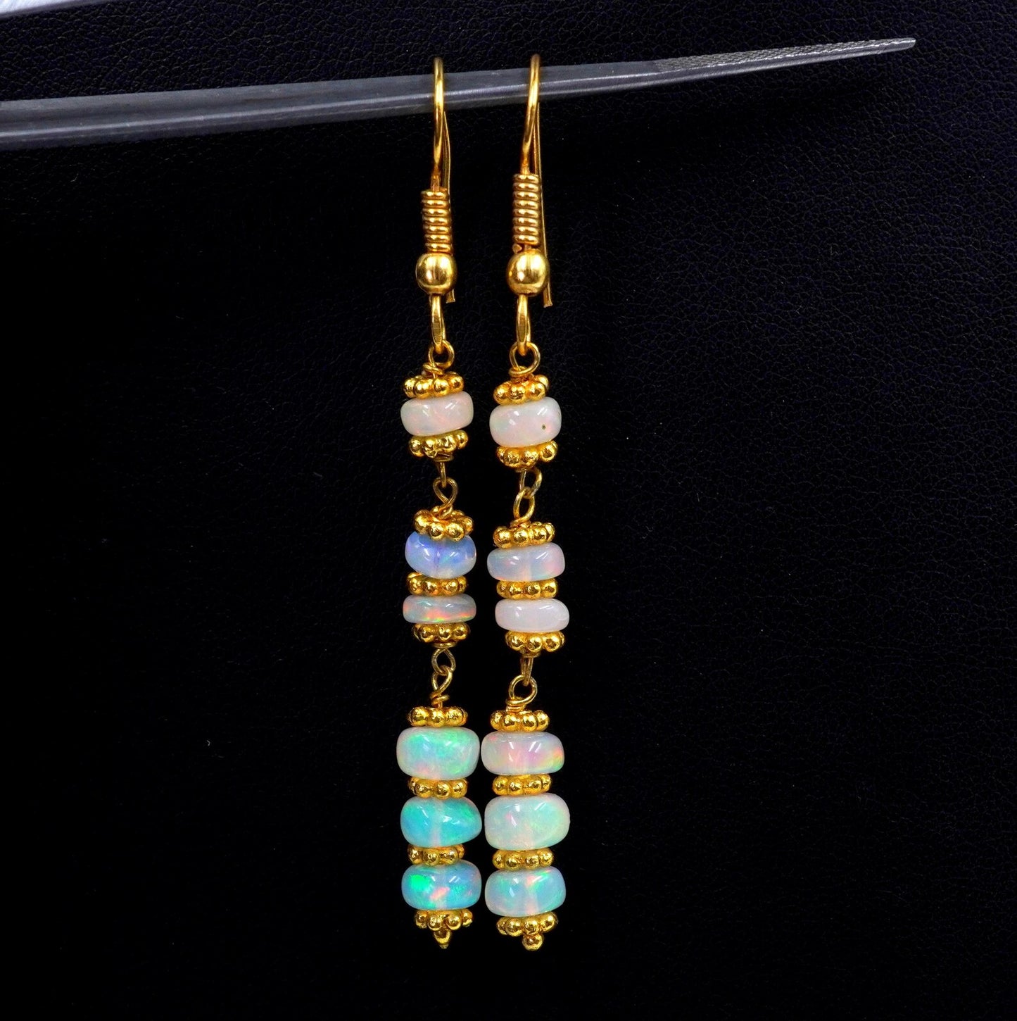 Ethiopian Opal Bead Earrings, 925 Silver & 14k Gold